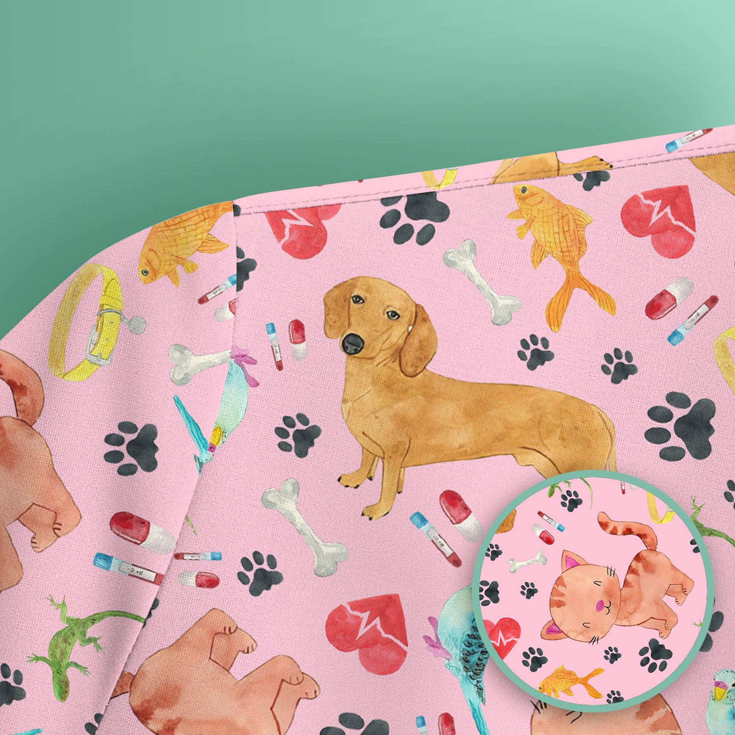 Cat Dog Veterinary Scrub Top - Cute Animal Paw Print Medical Shirt - Adorable Nurse Scrubs for Women RN CNA Vet Tech