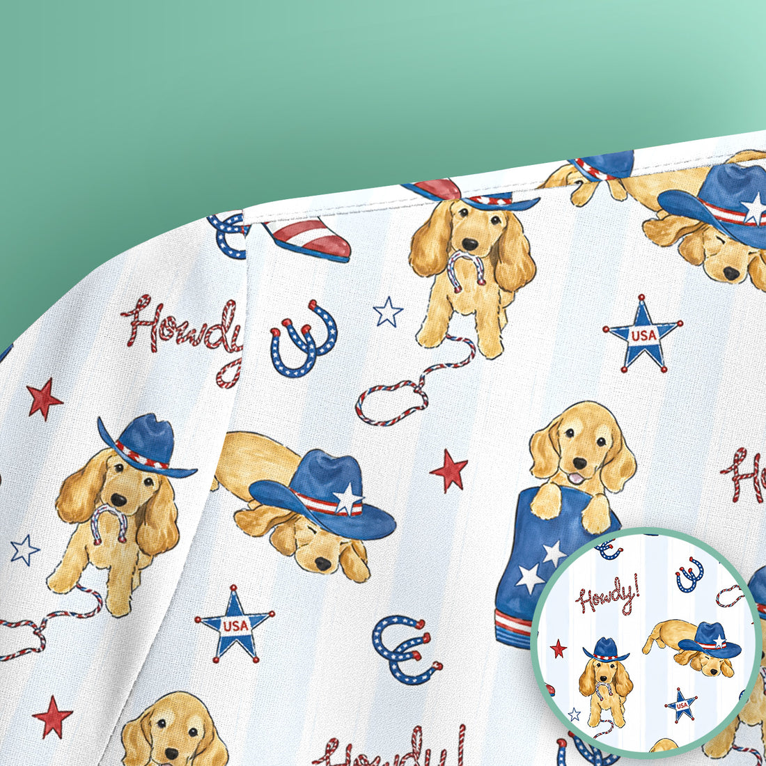 Patriotic Howdy Golden Dog Western Pattern Scrub Top, Comfortable Scrubs for Nurses