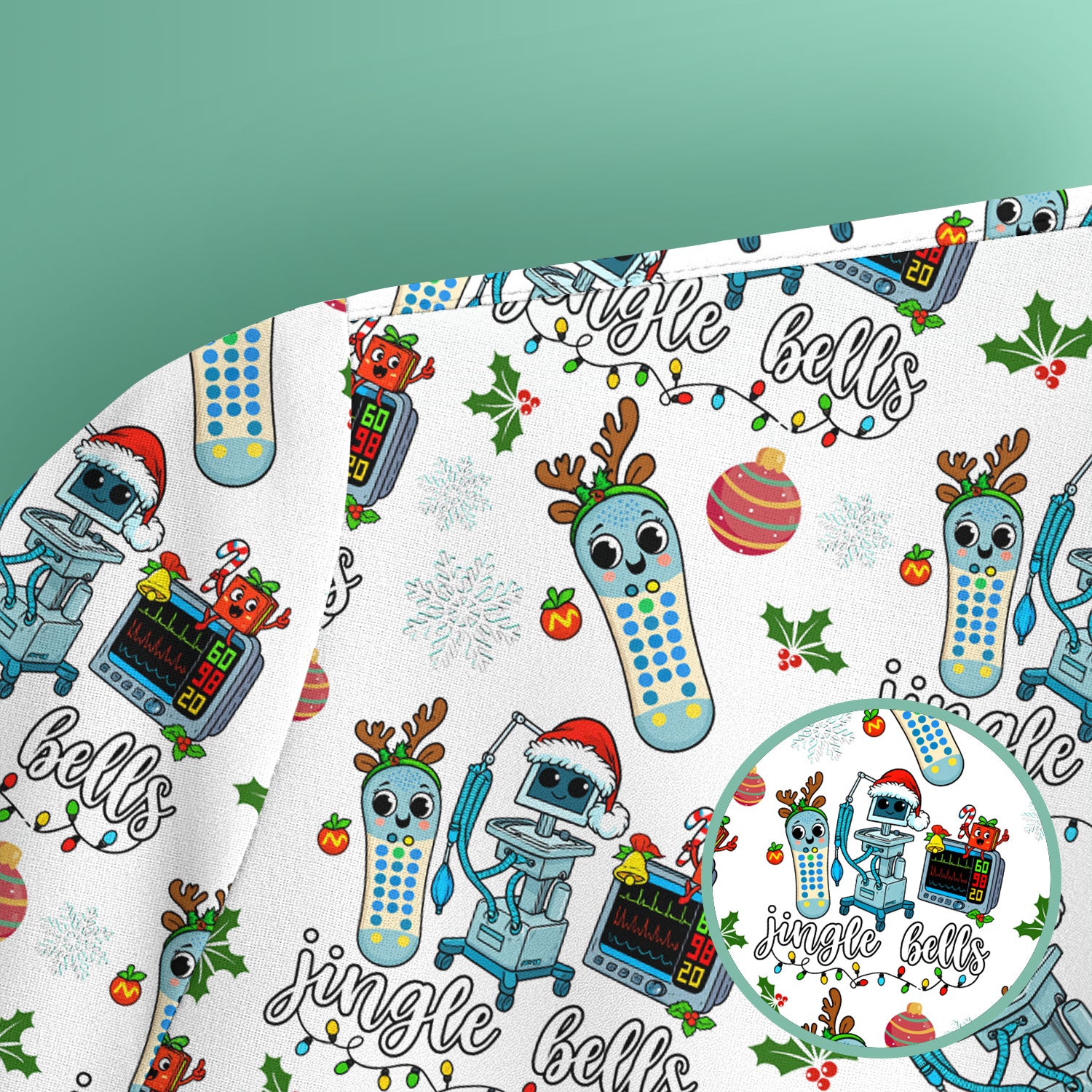 Jingle Bells Christmas Scrub Top - Funny Xmas Scrubs for Nurses - Breathable Fabrics Nursing Uniform for RN CNA LPN