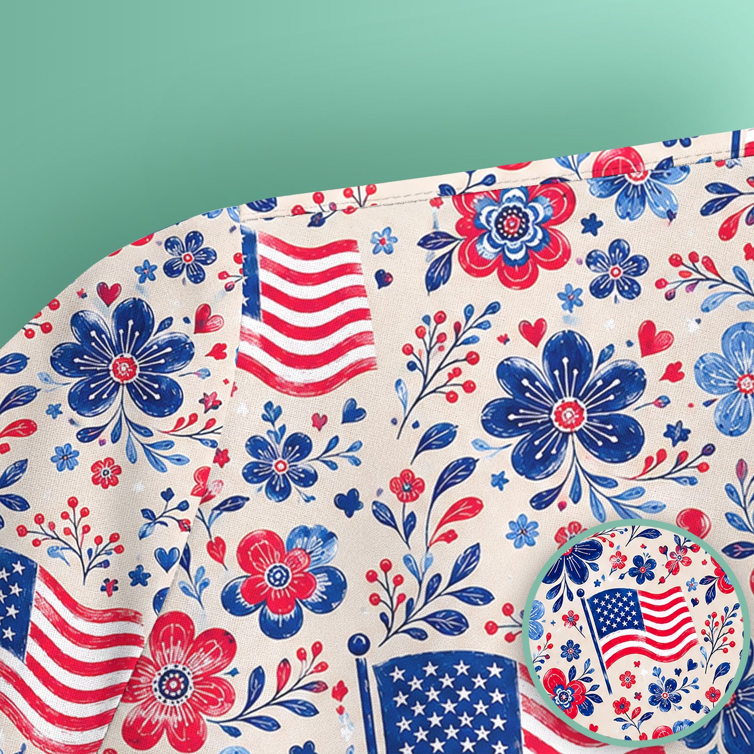 Patriotic Flag Floral Nurse Scrub Top for RN, CNA, Fourth Of July Uniform