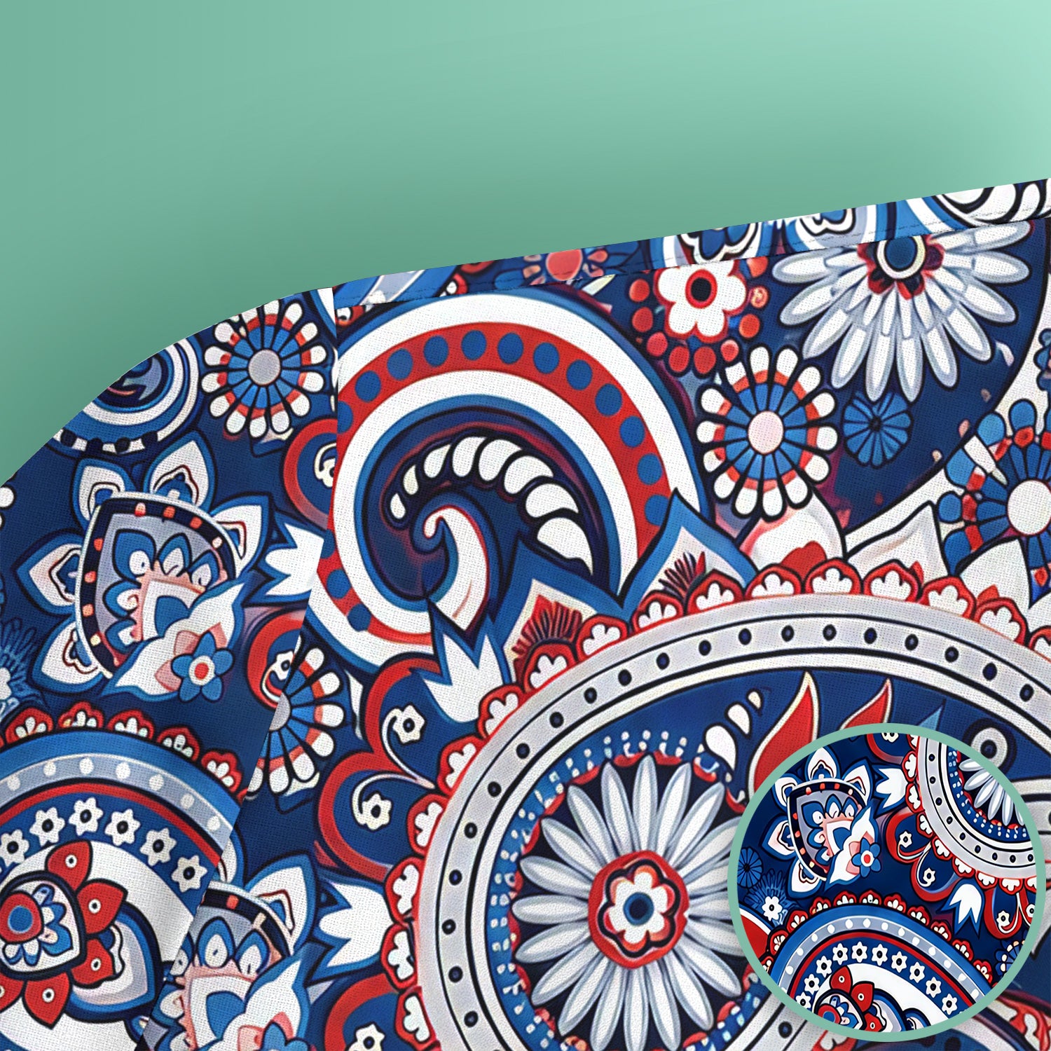 Patriotic Red White Blue Paisley Pattern Scrub Top, Comfortable Scrubs for Nurses