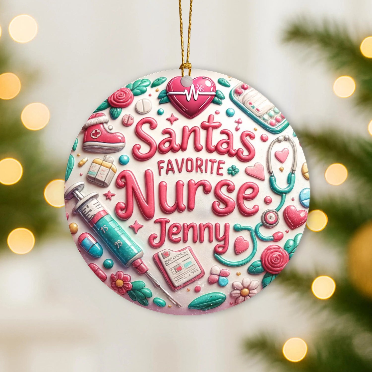 Custom Santa's Favorite Nurse Ornament, Christmas Tree Ceramic Decor, Gift for LPN CNA RN