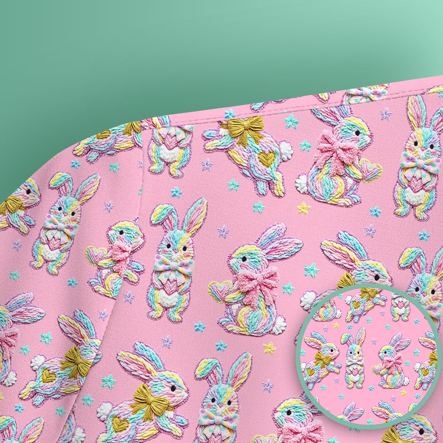 Cartoon Bunny All Over Print Scrub Top, Comfortable Scrubs for Nurses, Easter