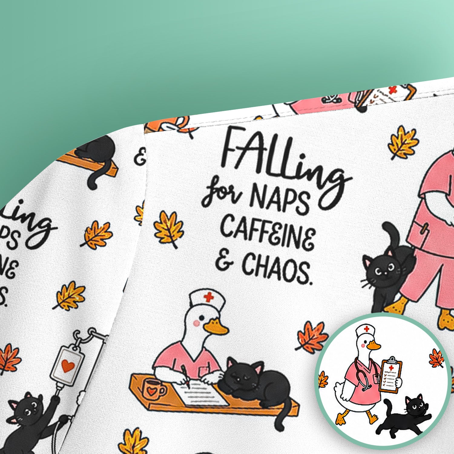 Funny Fall Nurse Goose And Black Cat Scrub Top, Comfortable Scrubs for Nurses