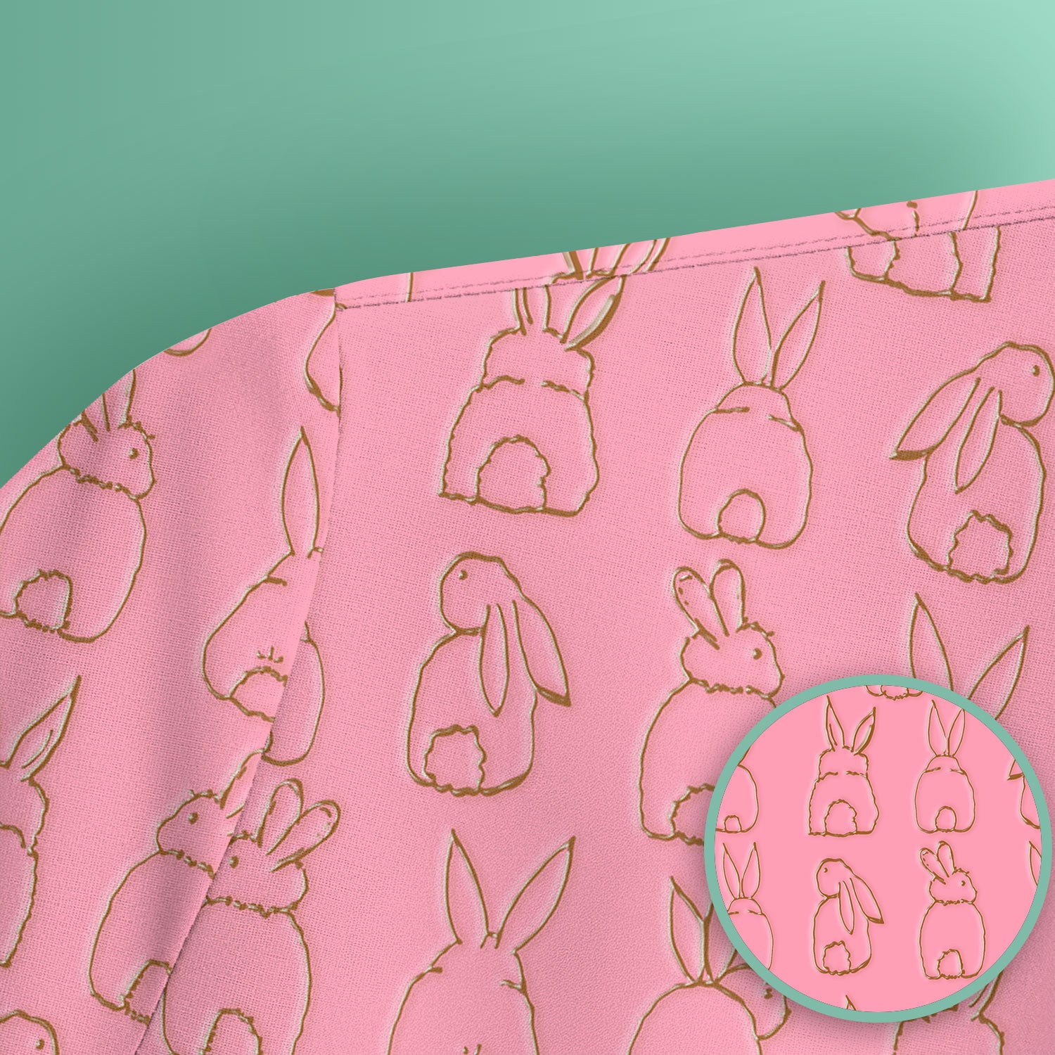 Cartoon Bunny Line Art Pattern Medical Scrub Top, Comfortable Scrubs for Nurses, Easter