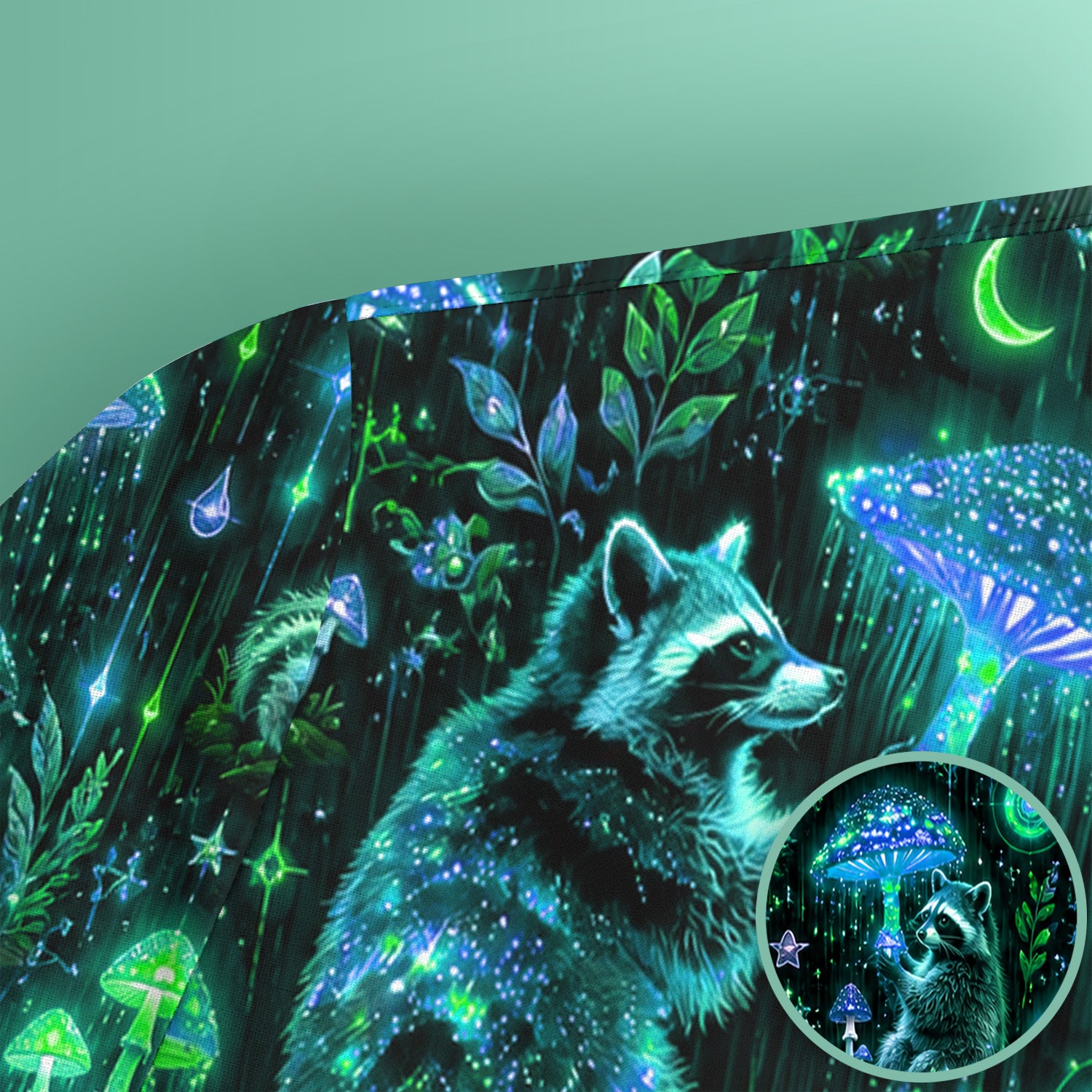 Glowing Raccoon Forest Pattern Scrub Top, Comfortable Scrubs for Nurses