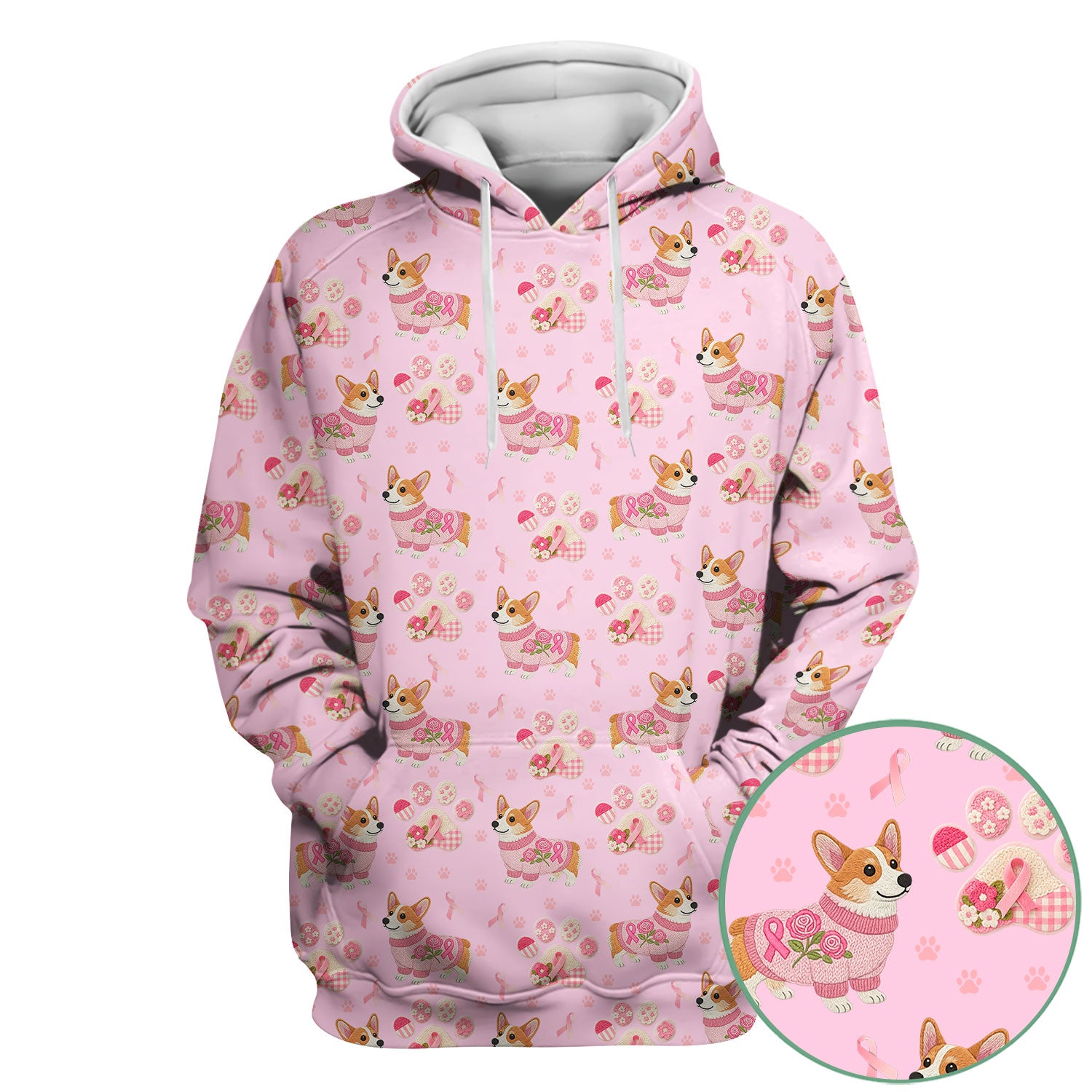 Corgi Pink Ribbon Scrub for Women - Breast Cancer Awareness Shirt - Floral Dog Paw Print Nursing Uniform - Support Gift