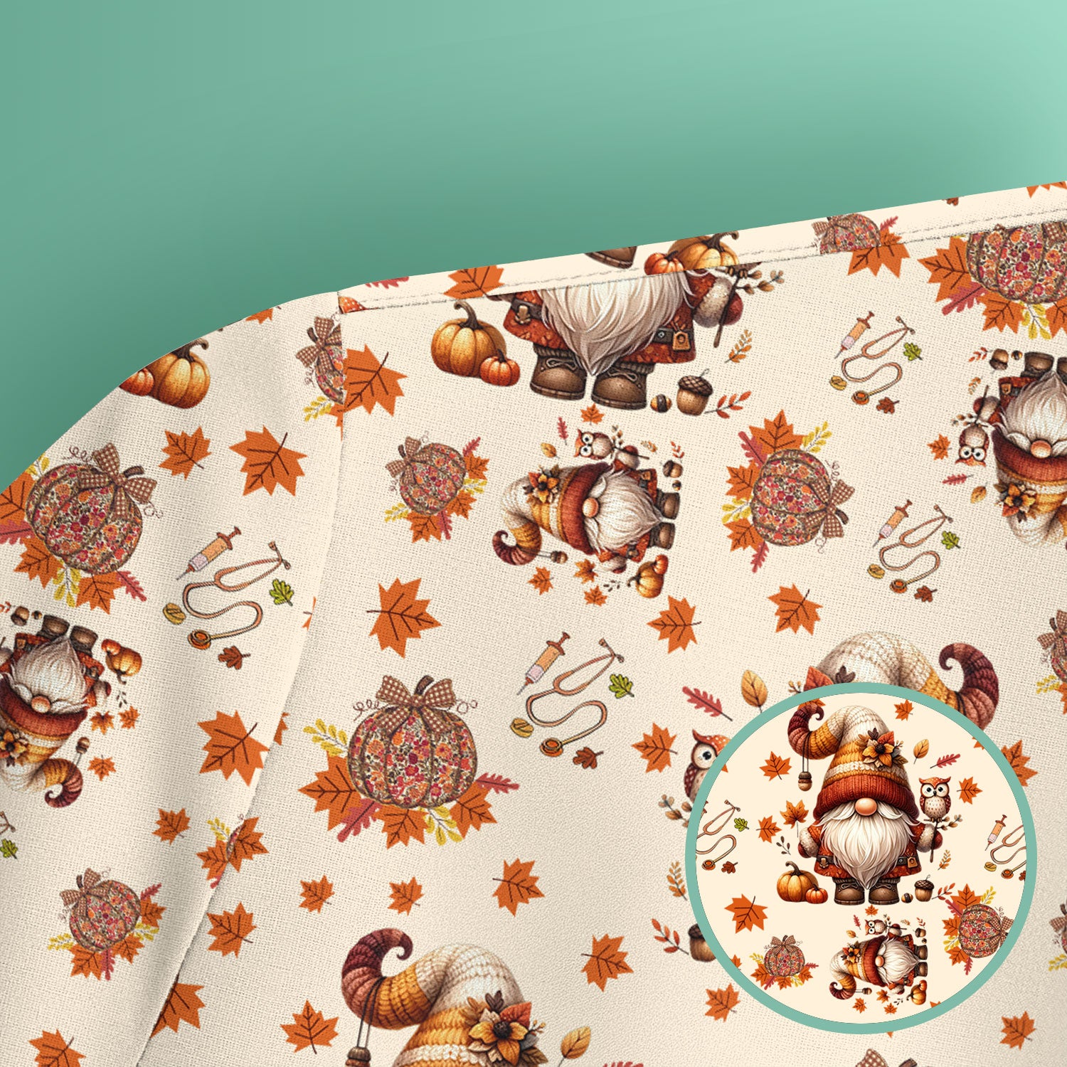 Fall Gnome Nurse Scrub Top for Women - Autumn Leaves Pumpkin Shirts - Thanksgiving Nursing Uniform Gift for RN LPN CNA