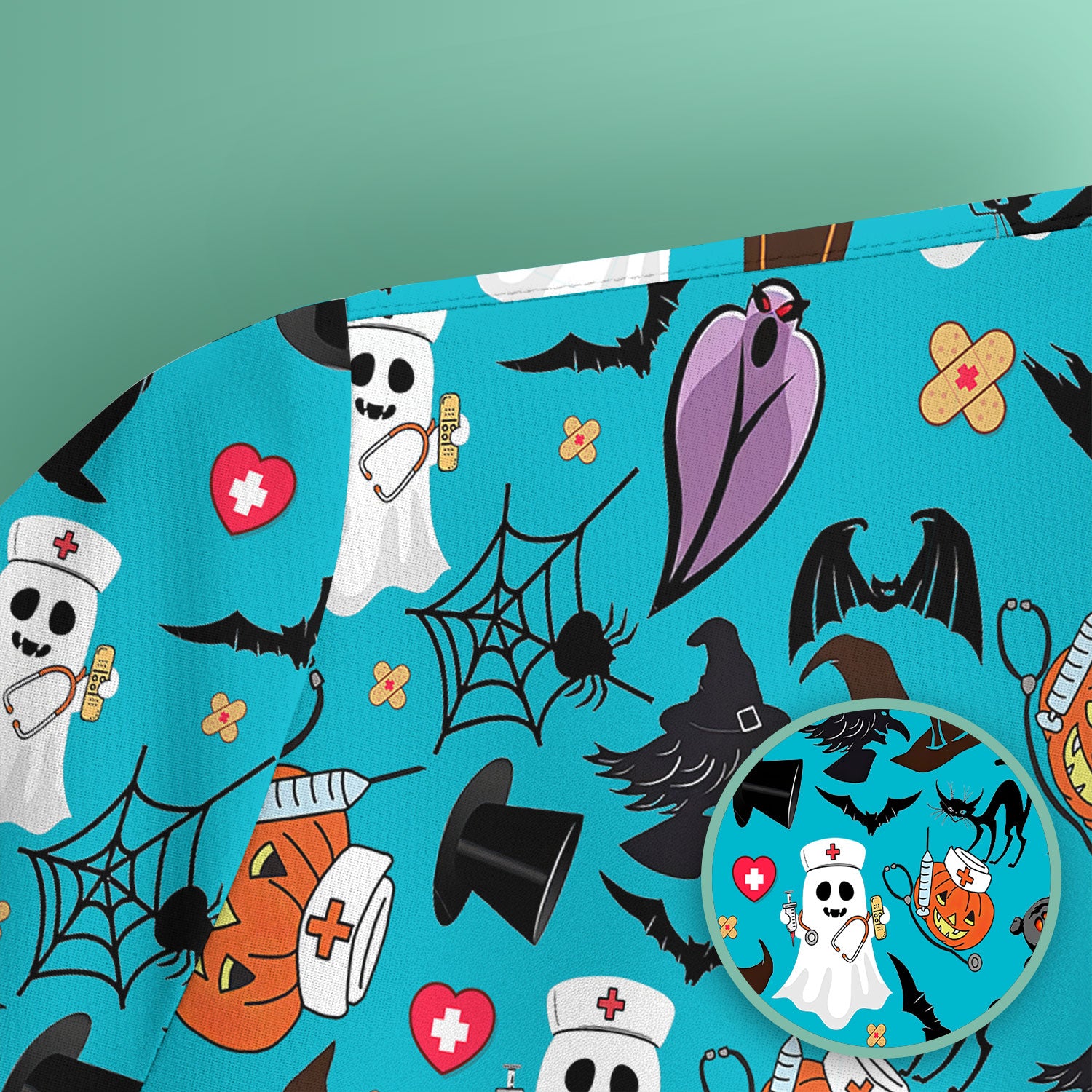 Spooky Halloween Scrub Top - Pumpkin Ghost Bat Nurse Shirt - Wicked Witch Medical Uniform for Women RN CNA LPN