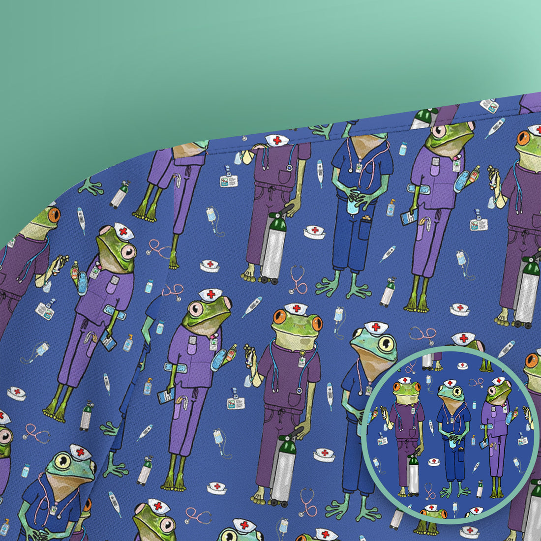 Funny Frog Nurse Pattern V Neck Scrub Top for Healthcare Workers