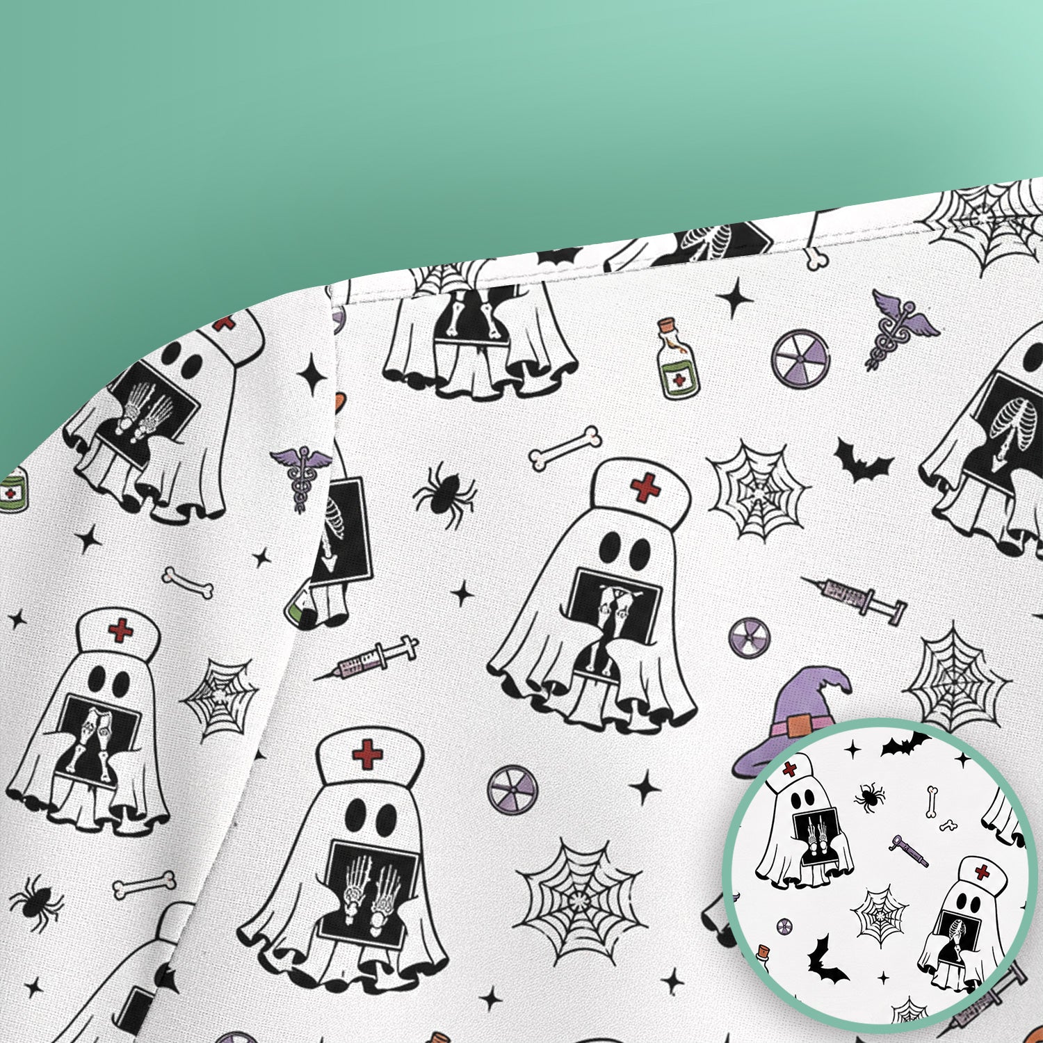 Halloween Ghost Nurses With X-Rays Scrub Top, Comfortable Scrubs for Nurses