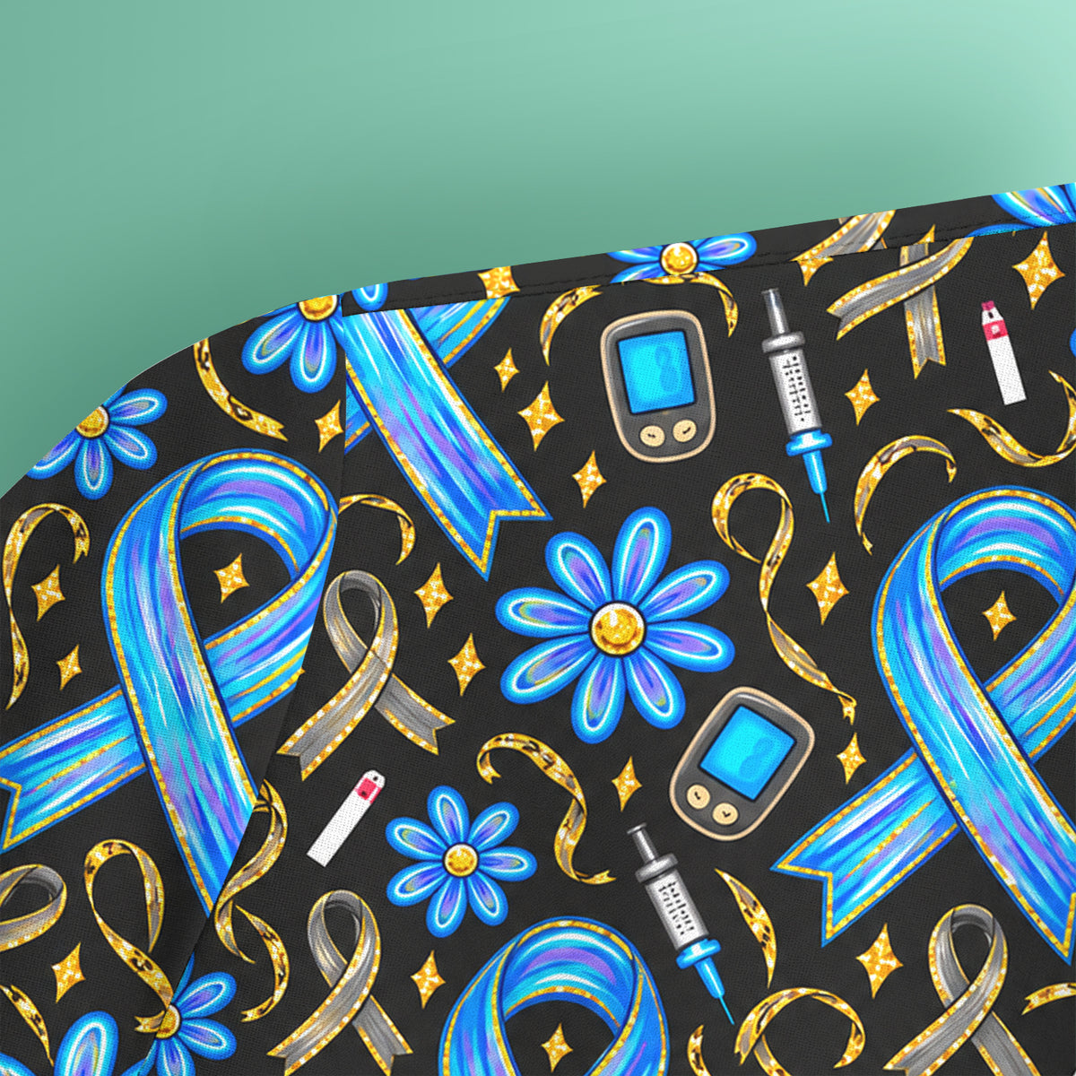 Diabetes Awareness Ribbon Pattern Scrub Top, Comfortable Scrubs for Nurses