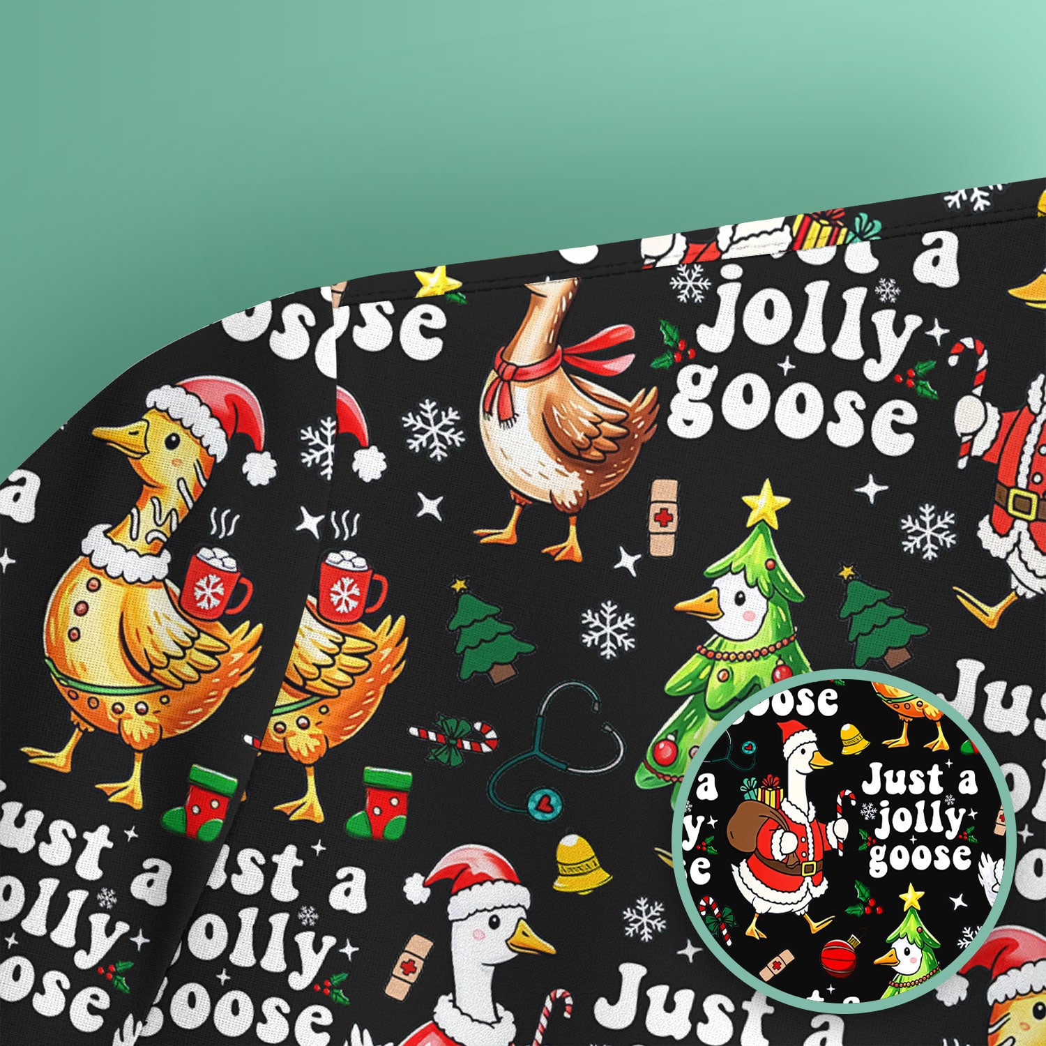 Just a Jolly Goose Funny Christmas Scrub Top - Holiday Medical Uniform for Nurse - Santa Goose Shirt Gift for Women
