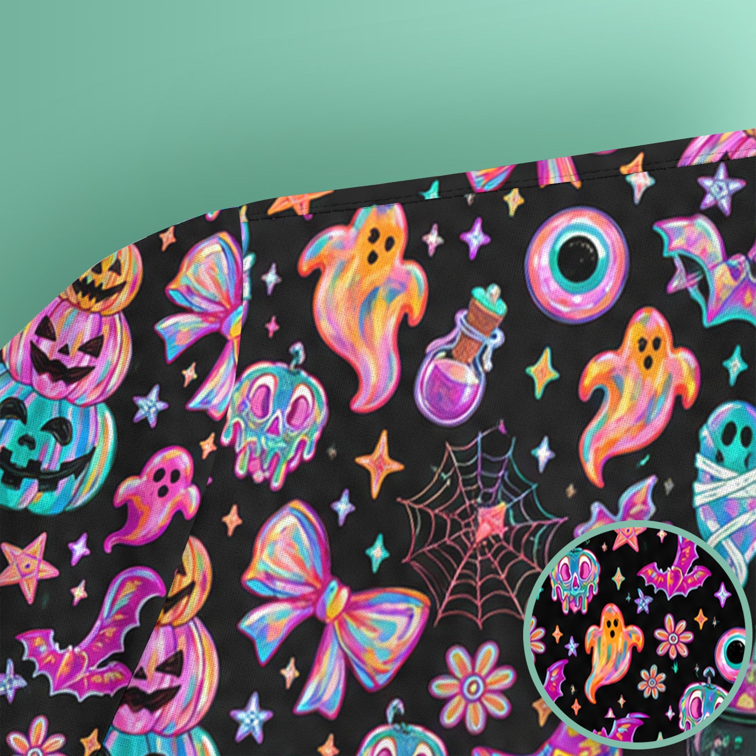 Halloween Ghost with Pumpkin Bat Print Scrub Top, Comfortable Scrubs for Nurses