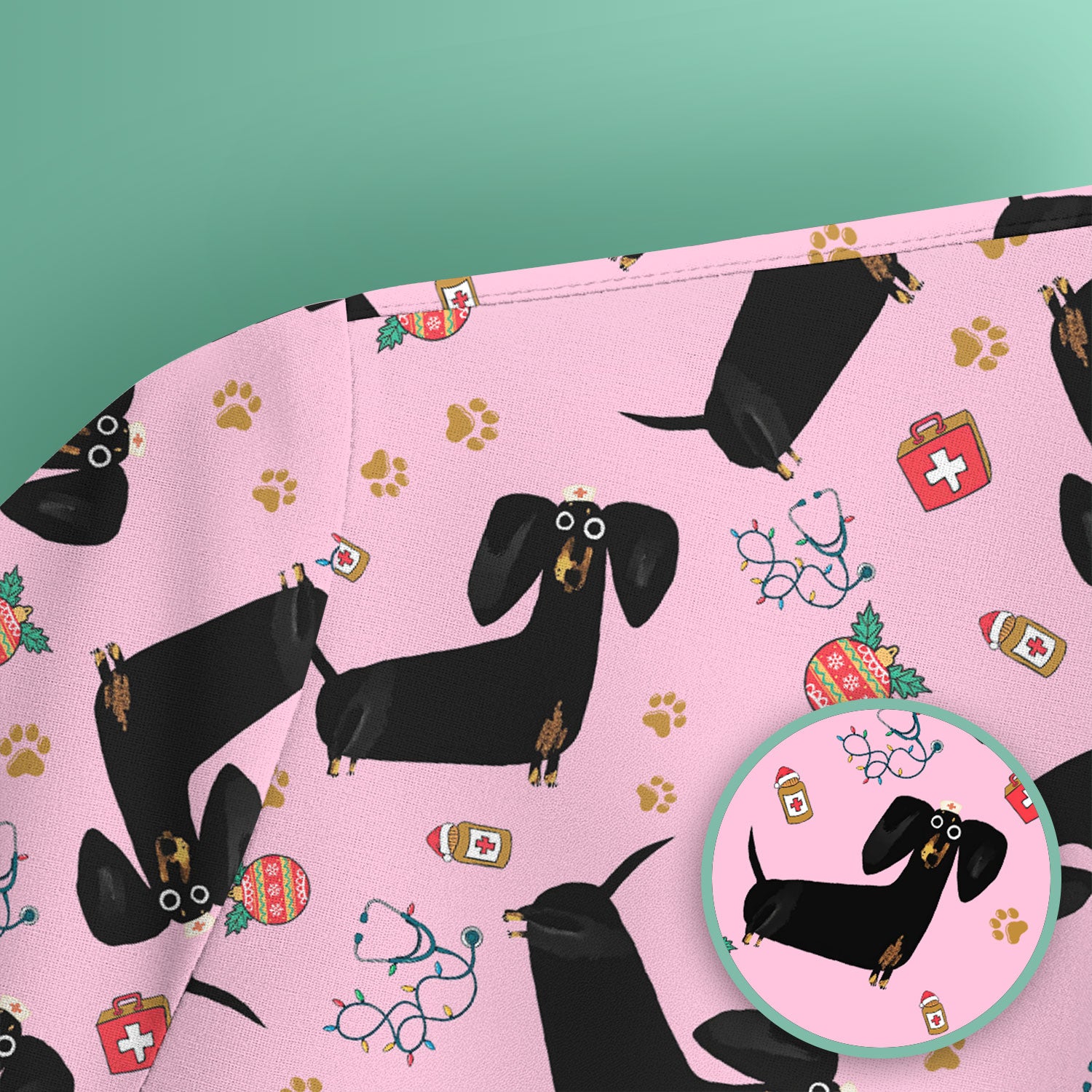 Funny Black Dachshund Scrub Top for Nurses - Cute Wiener Dog Medical Shirt - Puppy Lover Nursing Gift for Women