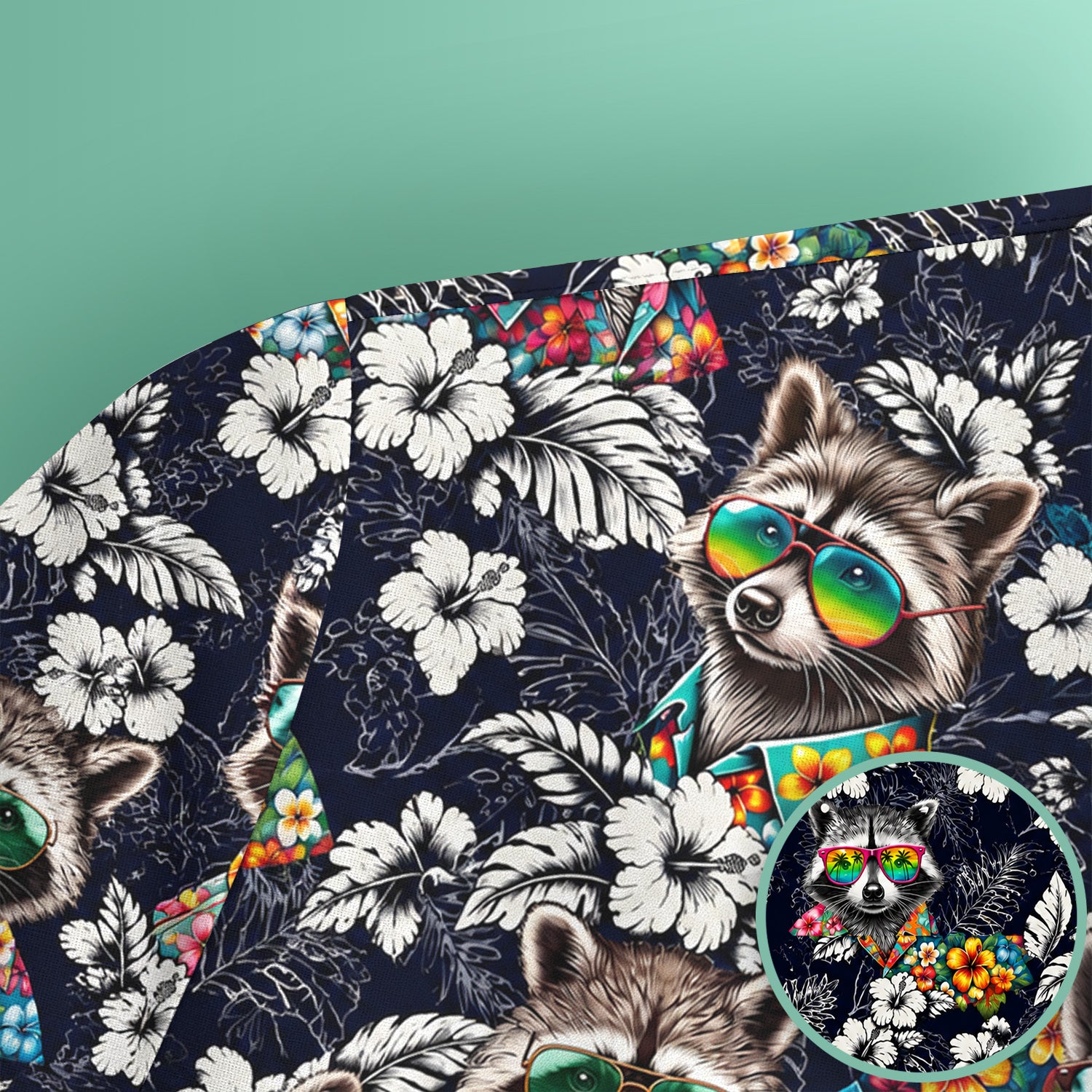 Tropical Raccoon Floral Pattern Scrub Top, Comfortable Scrubs for Nurses