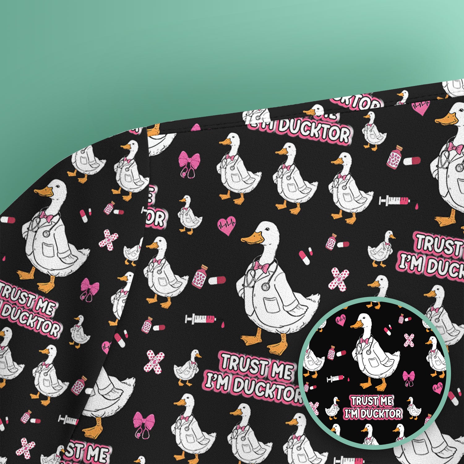Trust Me I'm Ducktor Scrub Top, Funny Duck Pattern Scrub Shirt, Breathable Fabrics Nursing Uniform For Women