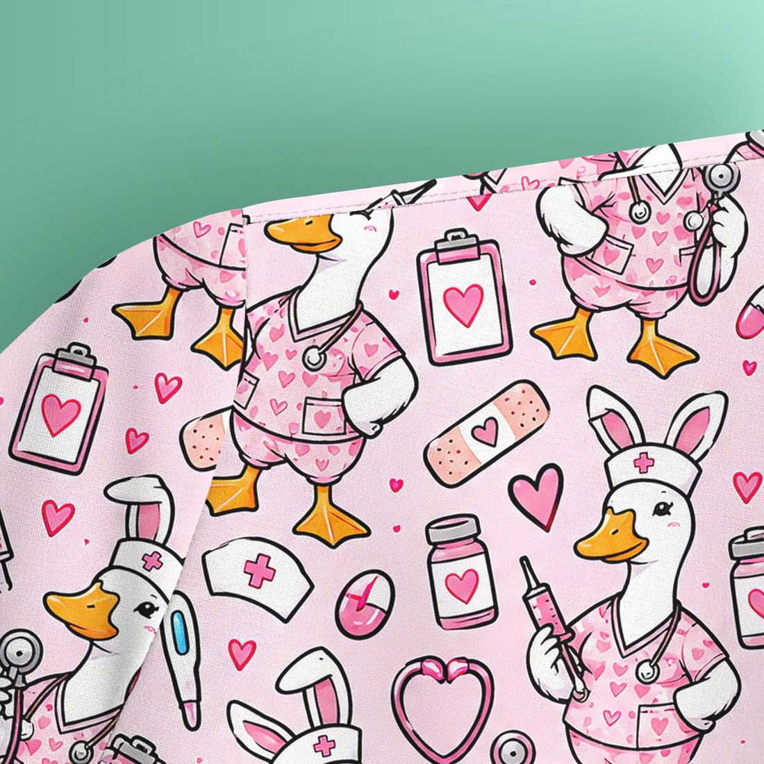 Cute Easter Goose With Bunny Ears Scrub Top, Comfortable Scrubs for Nurses