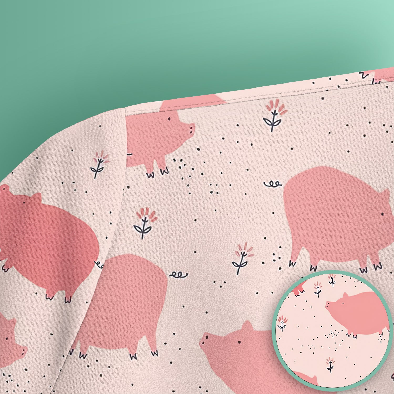 Pink Pig Farm Pattern Scrub Top, Comfortable Scrubs for Nurses