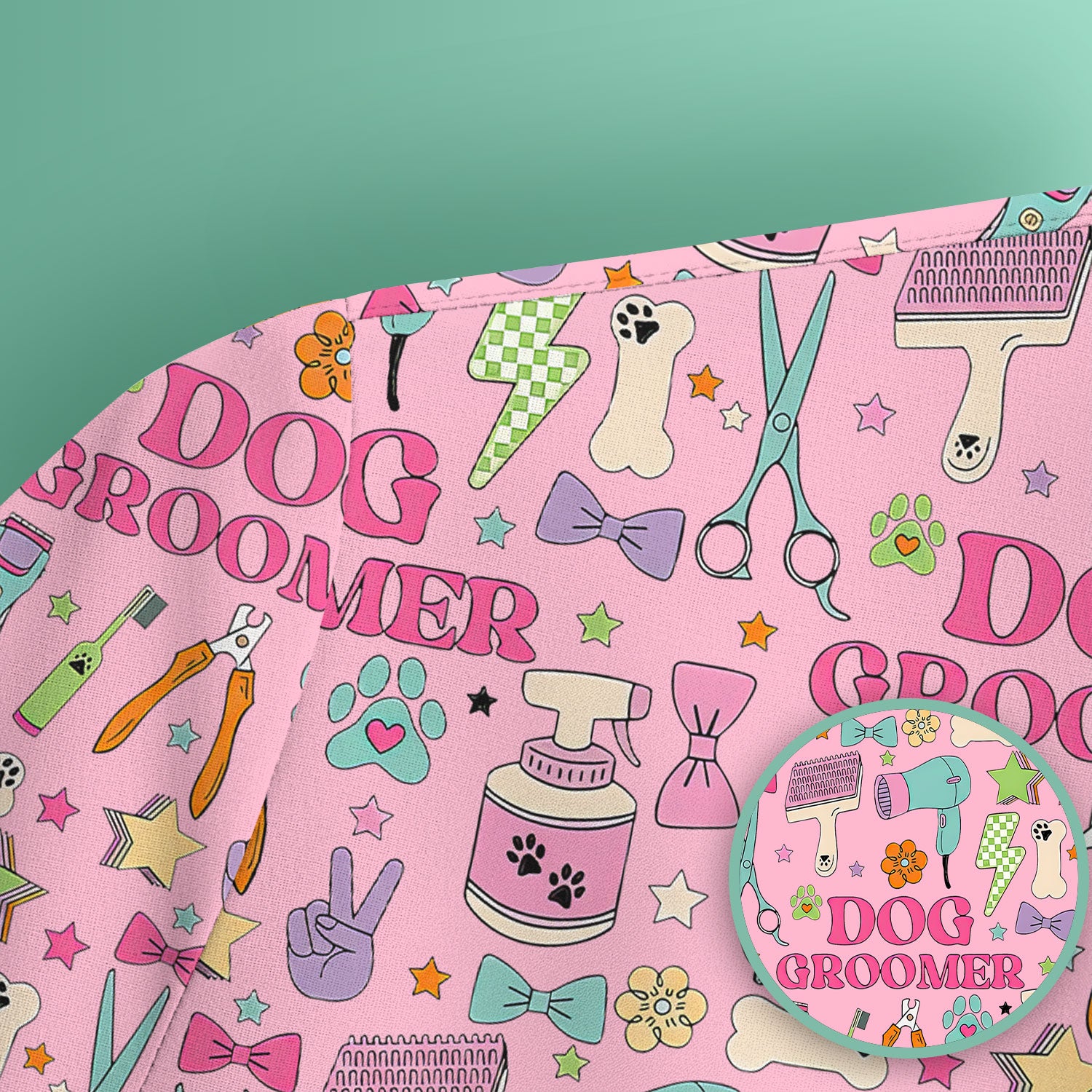 Dog Groomer Tools Pattern Nursing Scrub Top, Comfortable Scrubs for Nurses