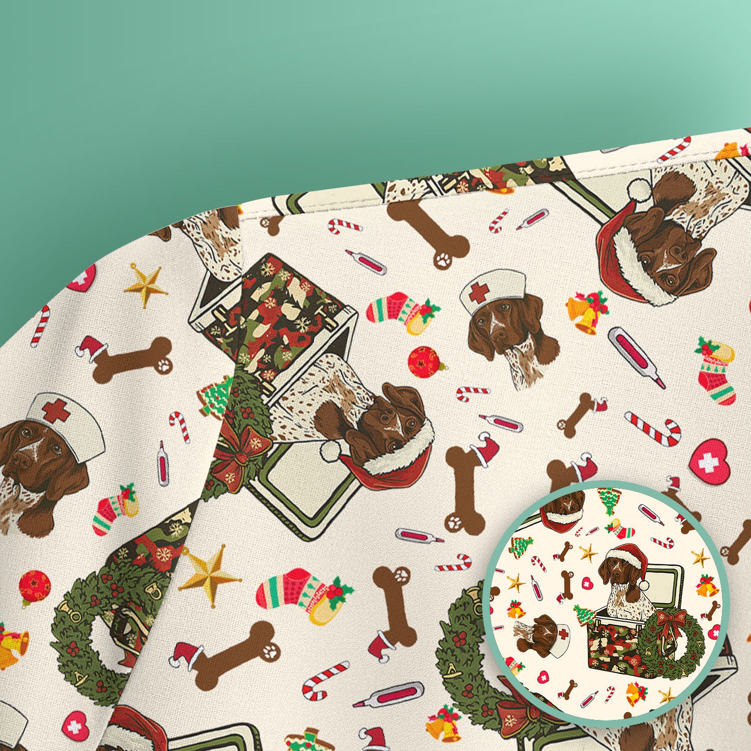 Christmas Dachshund Scrub Top - Cute Sausage Dog Nurse Shirt - Funny Holiday Medical Uniform for Women RN LPN CNA Gift