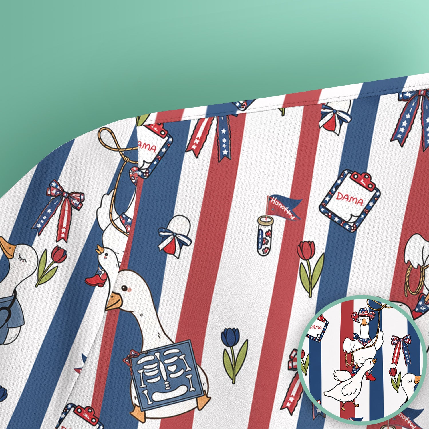 Funny Patriotic Goose Nurse Pattern Scrub Top, Comfortable Scrubs for Nurses