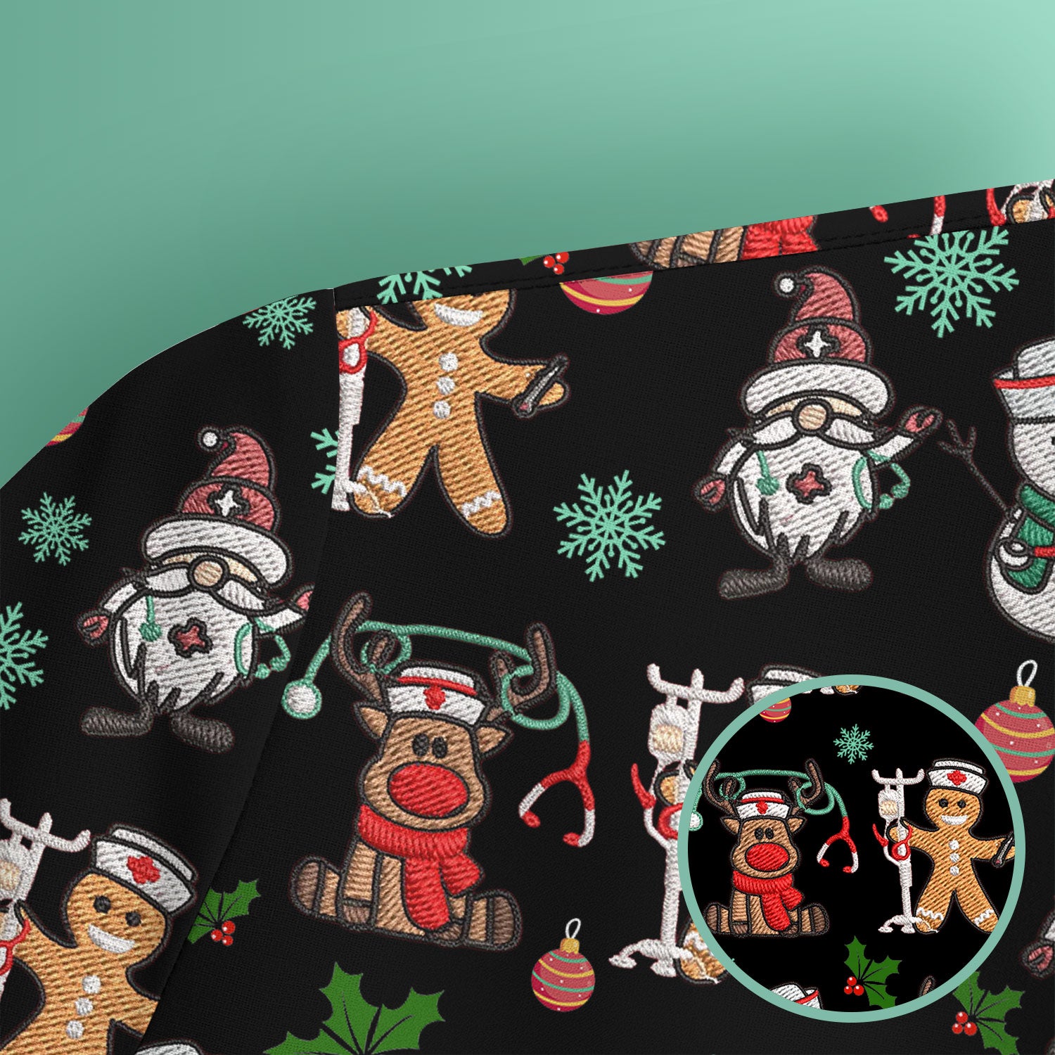 Christmas Gingerbread Scrubs for Women - Comfortable Scrubs for Nurses - Reindeer Santa Med Shirt - Breathable Fabrics Nursing Uniform