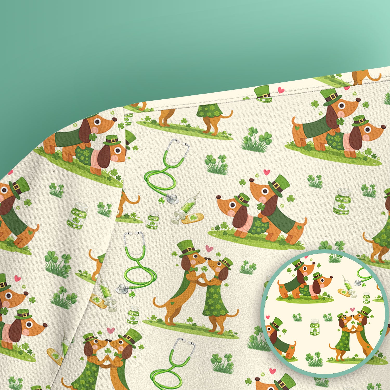 Valentine Cute Dachshund Nurse Shirt, Dog Heart Pattern, Comfortable Scrubs for Nurses