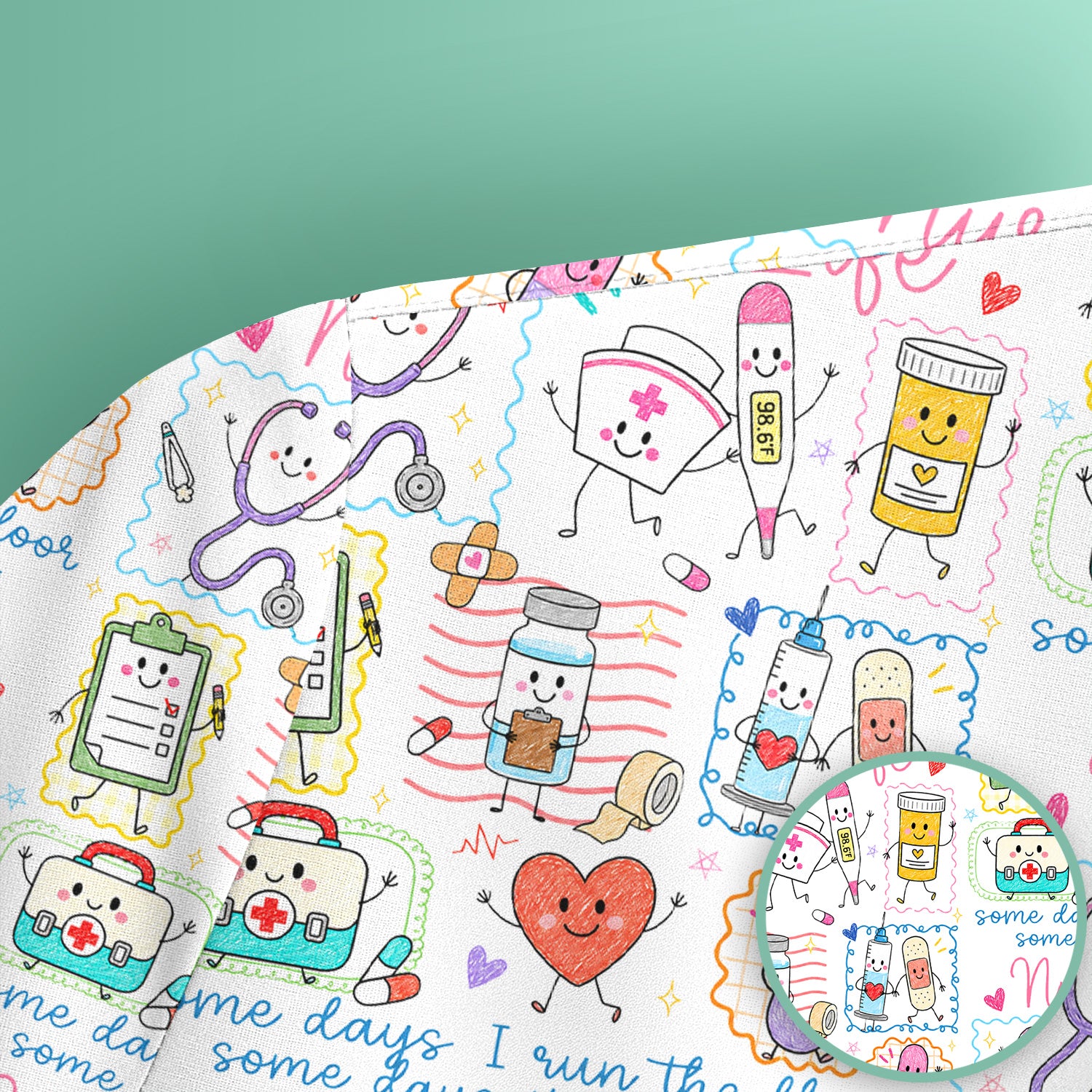 Cute Nurse Life Doodle Pediatric Nurse Scrub Top, Comfortable Scrubs for Nurses