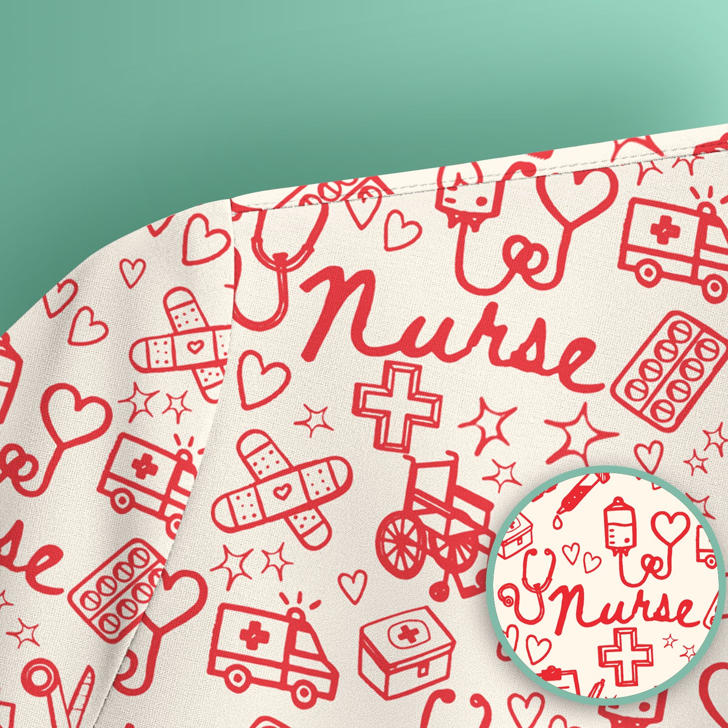 Cute Nurse Heart Medical Pattern Scrub Top, Comfortable Scrubs for Nurses