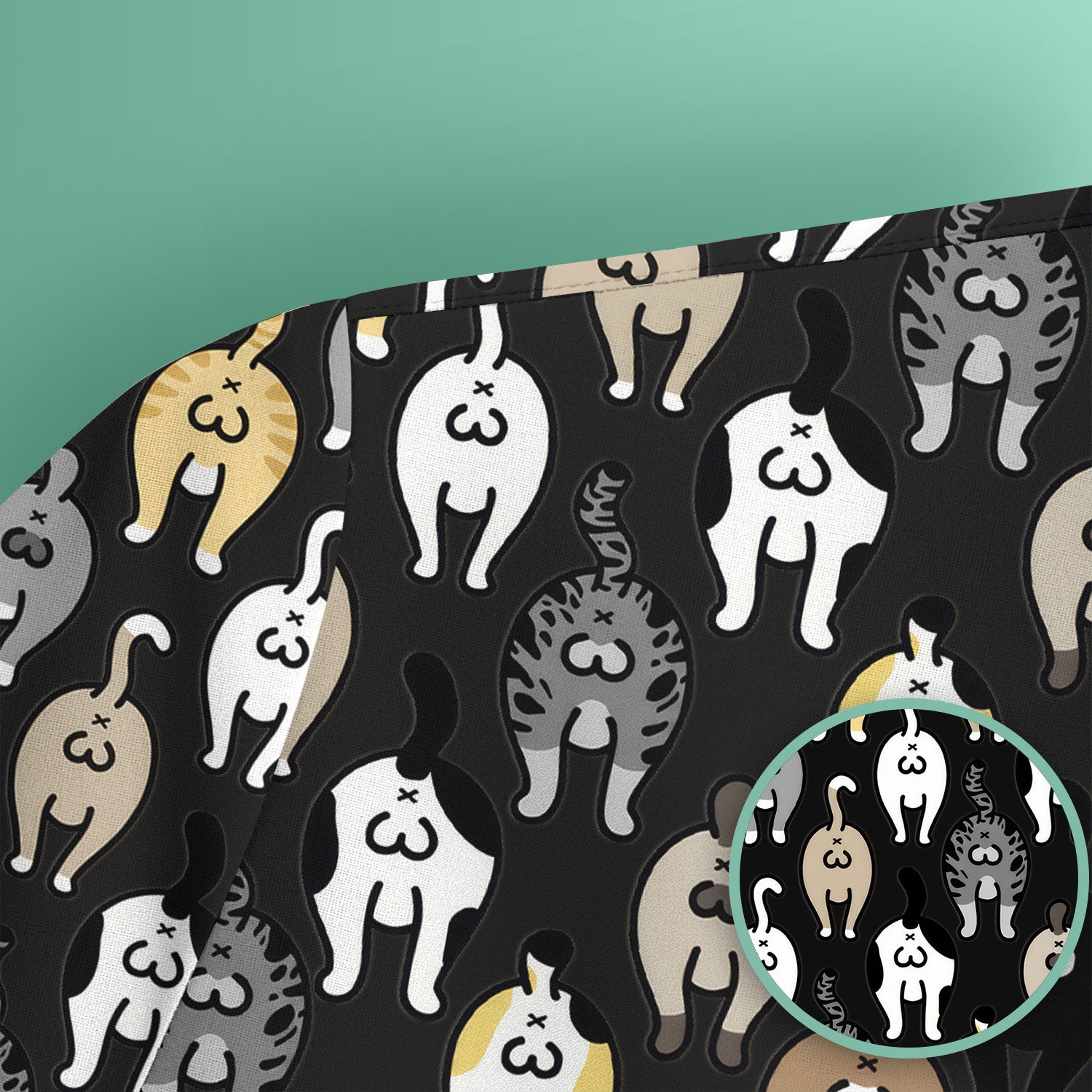 Cat Lover Nurse Scrub Top, Funny Cat Butt Pattern Medical Shirt, Breathable Fabrics Nursing Uniform