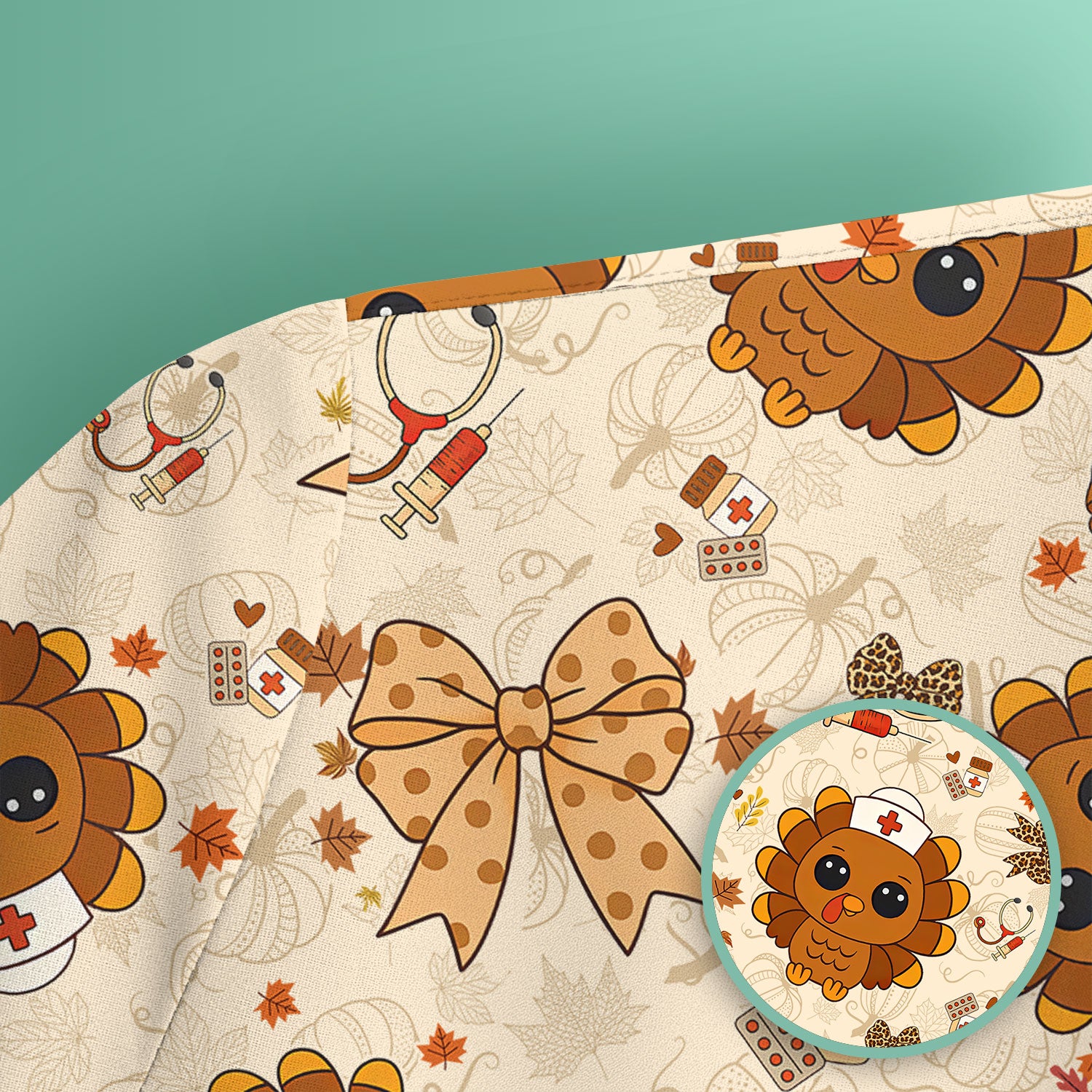 Thanksgiving Turkey Scrub for Nurses - Breathable Fabrics Nursing Uniform - Autumn Med Shirt Gift for Women