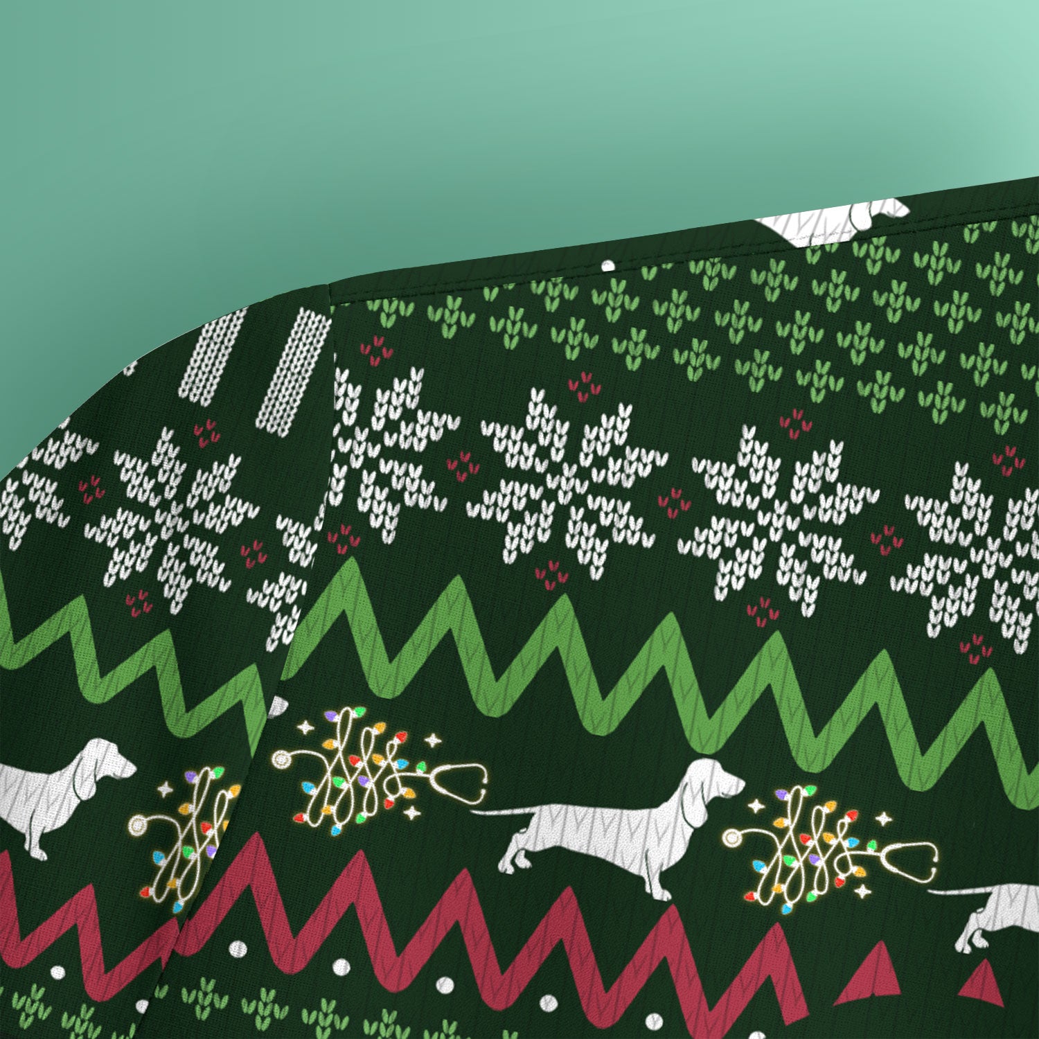 Dachshund Through The Snow Christmas Scrub Top - Funny Sausage Dog Xmas Tree Nurse Shirt - Cute Holiday Medical Uniform