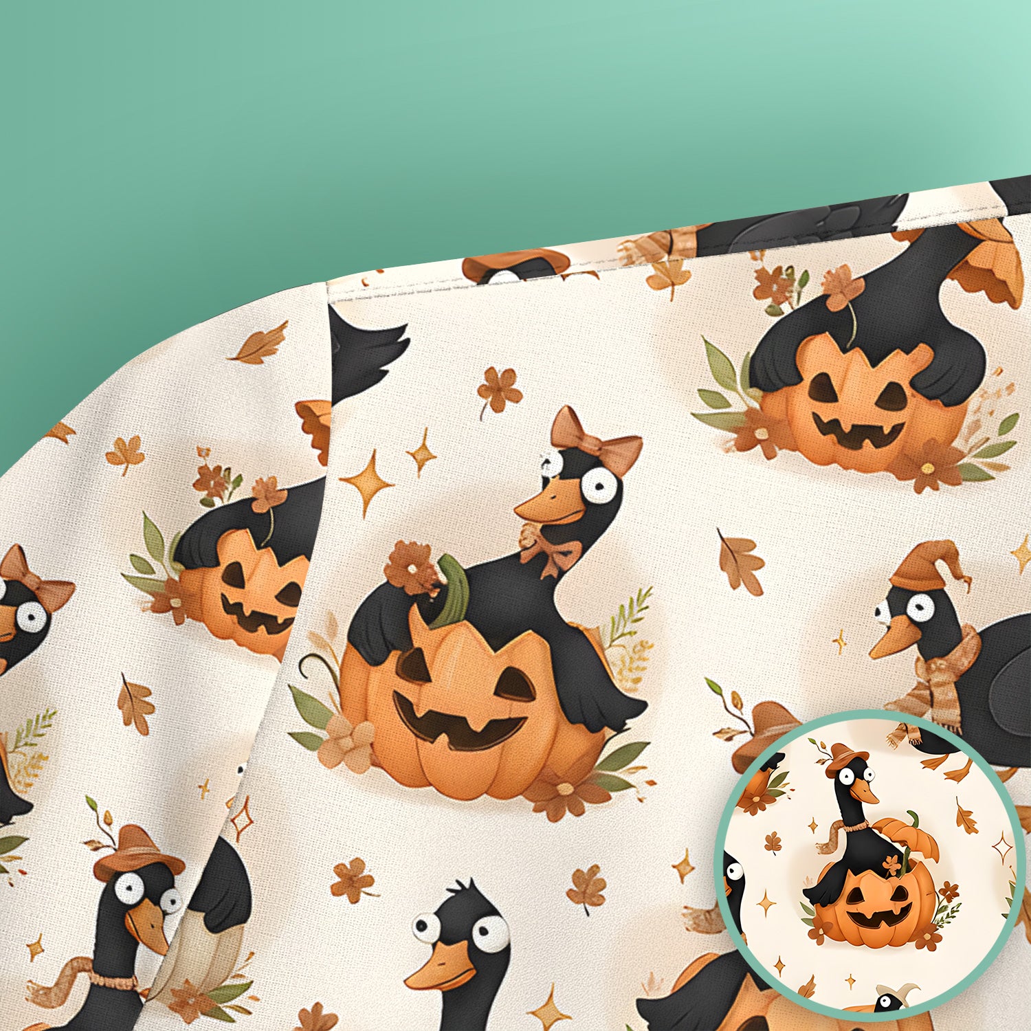 Pumpkin Black Goose Print Scrub Top, Comfortable Scrubs for Nurses