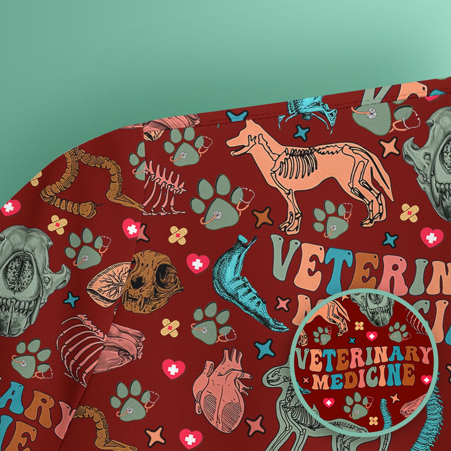 Vet Tech Scrub Top - Veterinary Medicine Pattern - Animal Medical Uniform for Women Nurse Gift