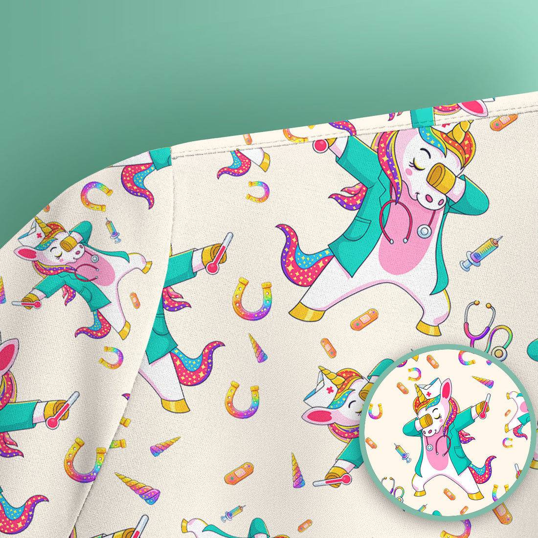 Cute Unicorn Nurse Dance Pattern Scrub Top, Breathable Fabrics Nursing Uniform