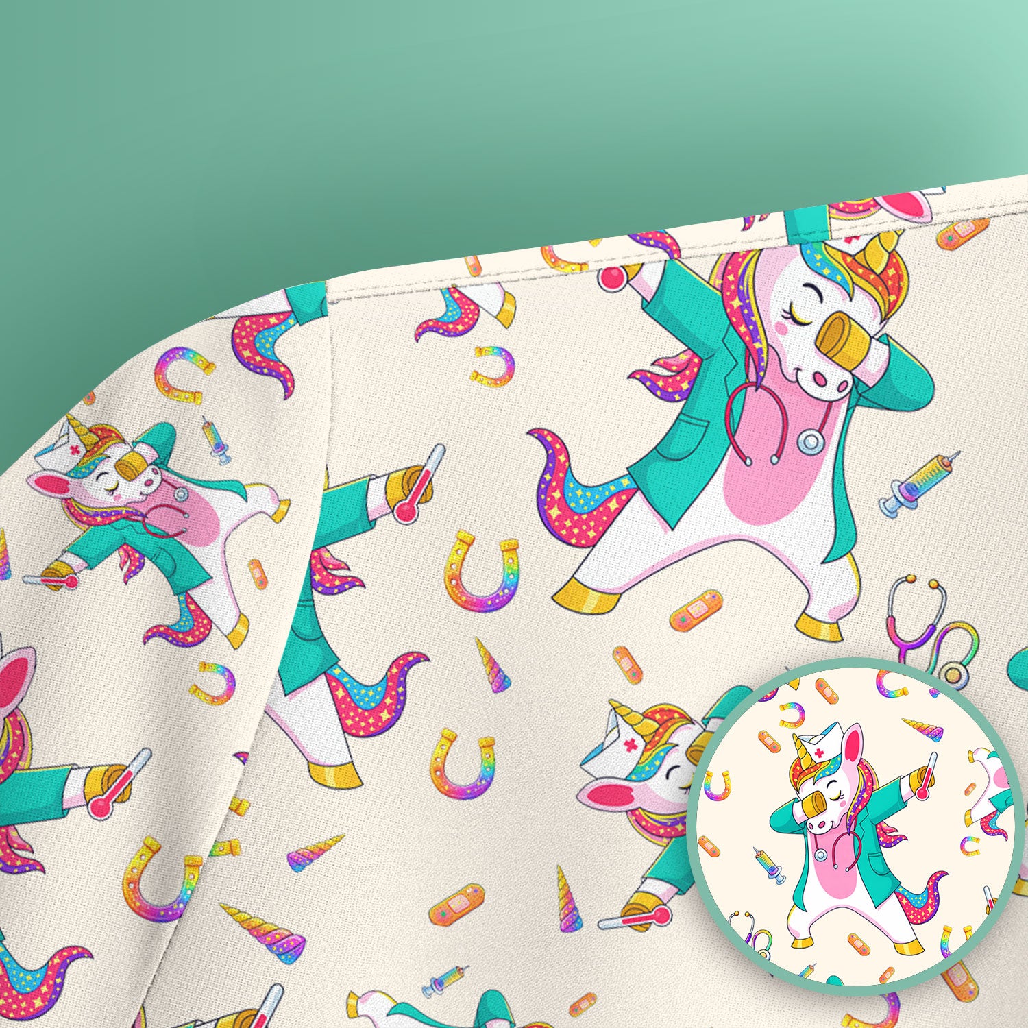 Cute Unicorn Nurse Dance Pattern Scrub Top, Breathable Fabrics Nursing Uniform