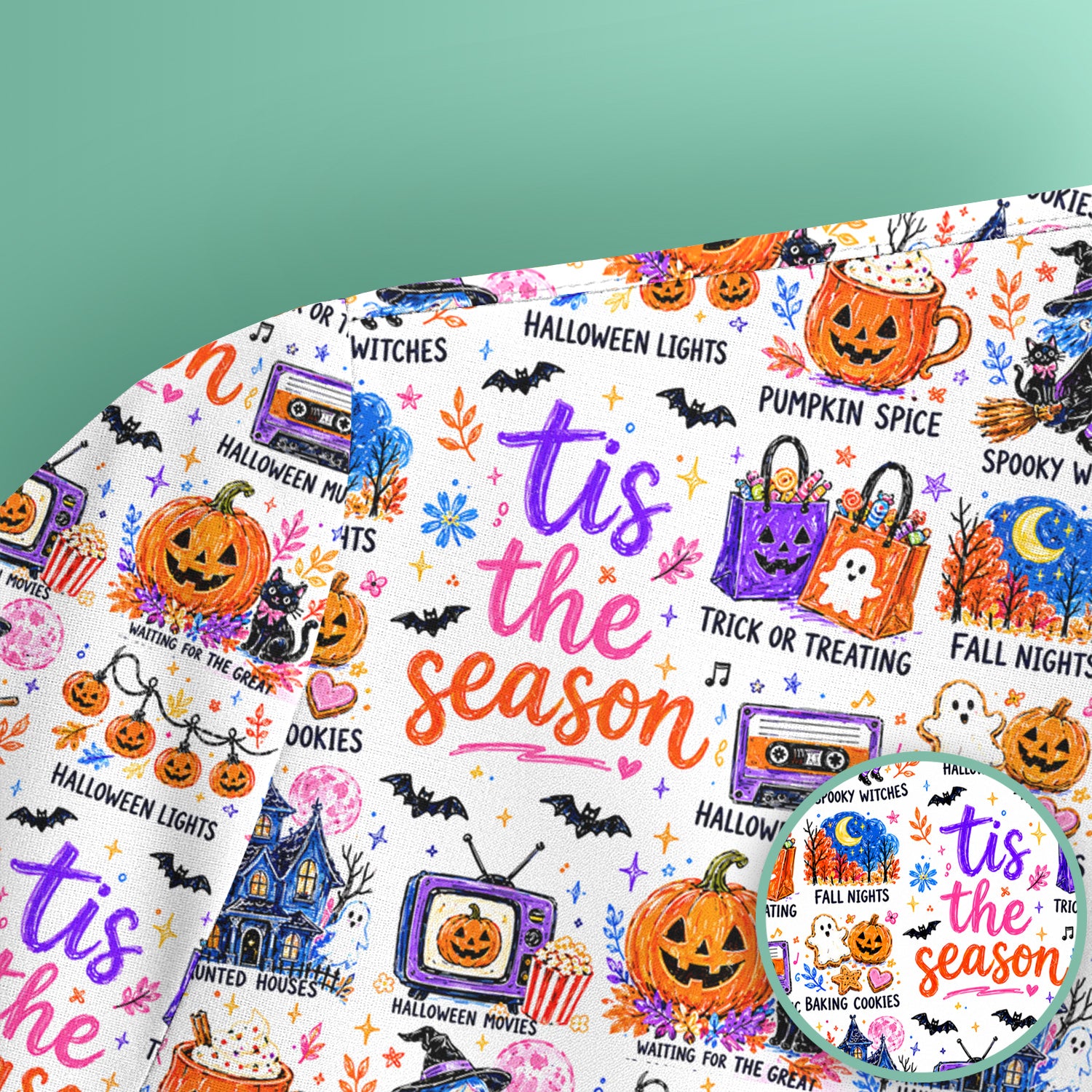 Pumpkin Ghost Spooky Season Print Scrub Top, Comfortable Scrubs for Nurses