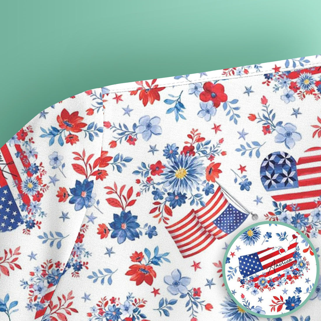 Festive American Flag Heart Floral Pattern Scrub Top, Comfortable Scrubs for Nurses
