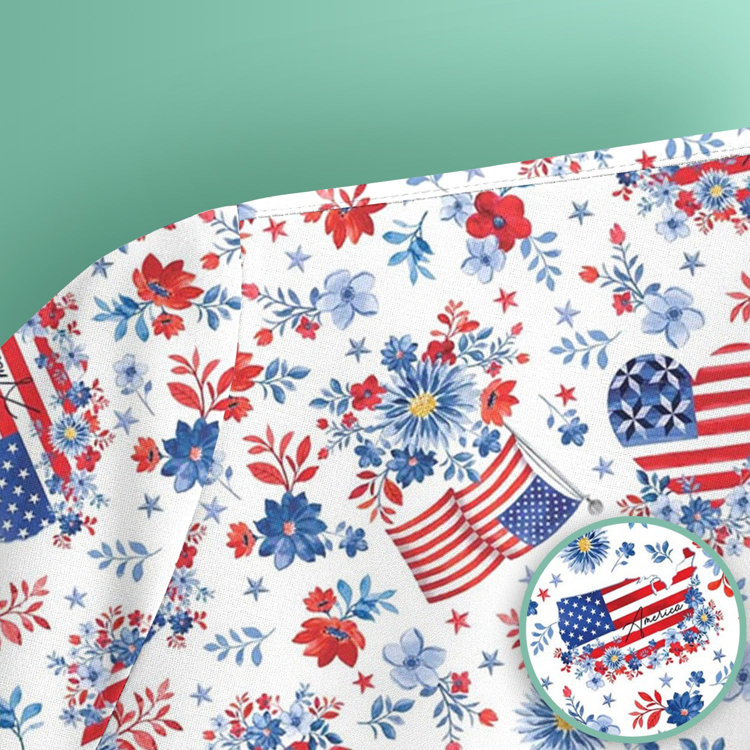 Festive American Flag Heart Floral Pattern Scrub Top, Comfortable Scrubs for Nurses