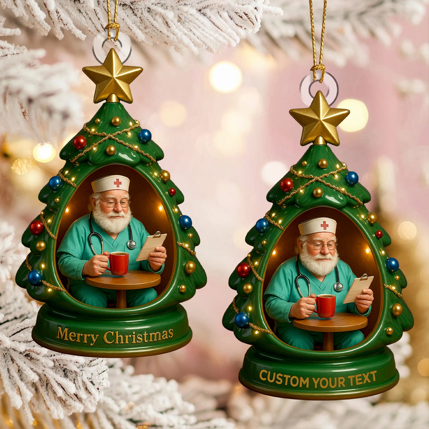 Personalized Nurse Christmas Tree Ornament, Custom Name Doctor Ornament, Xmas Medical Santa Nursing Decor