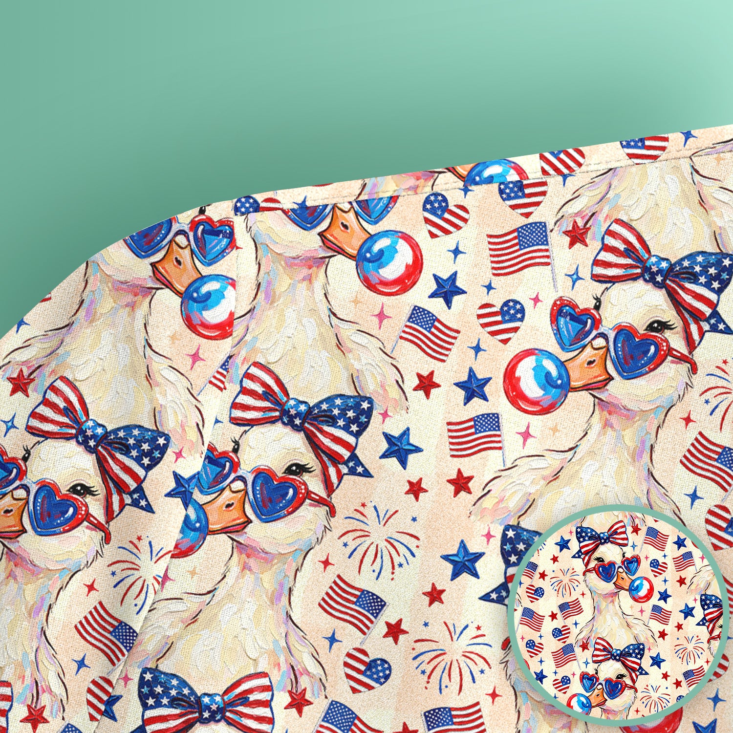 USA Flag 250th Patriotic Duck Sunglasses Pattern Scrub Top, Breathable Fabrics Nursing Uniform