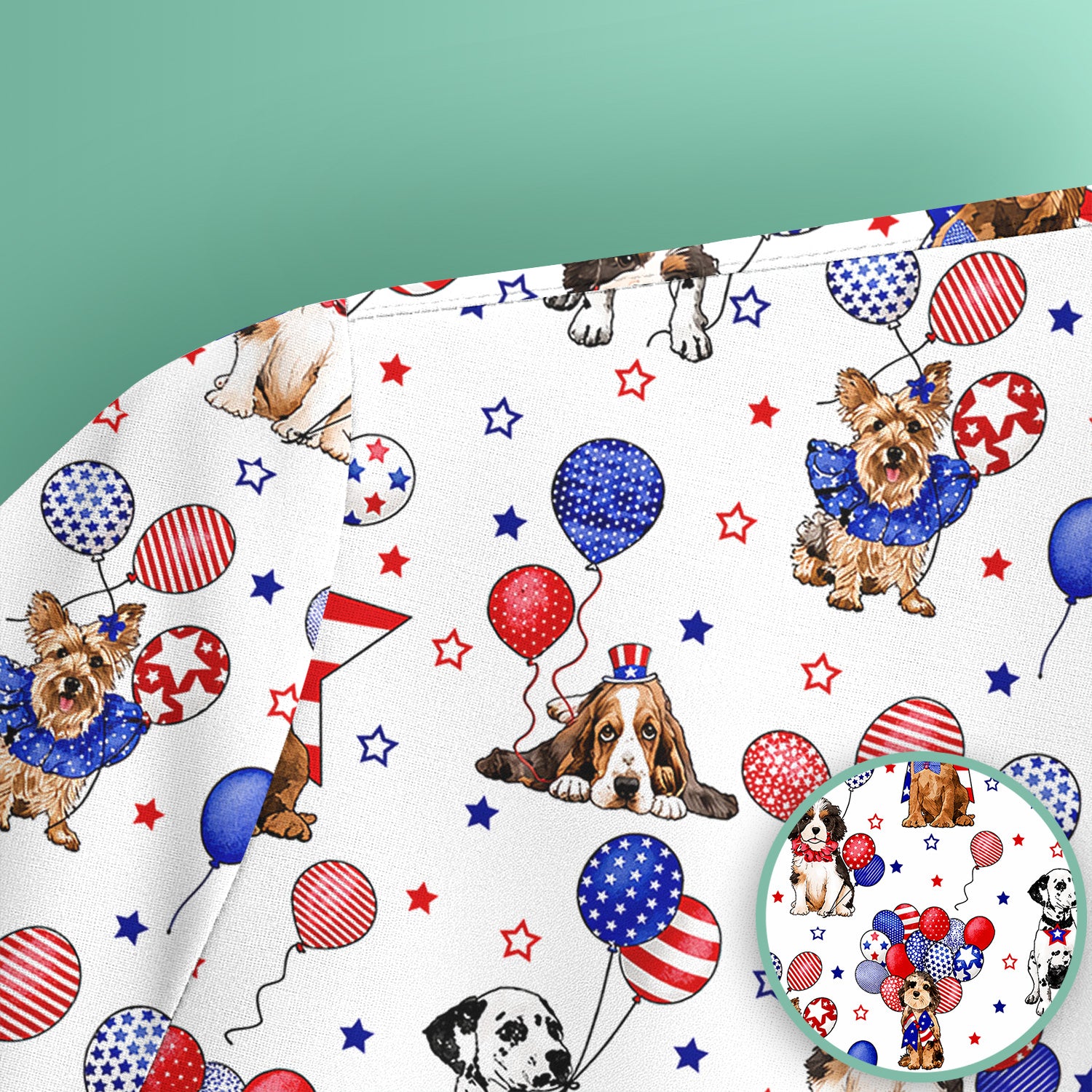 Patriotic Dogs With USA Flag Balloons Pattern Scrub Top, Comfortable Scrubs for Nurses