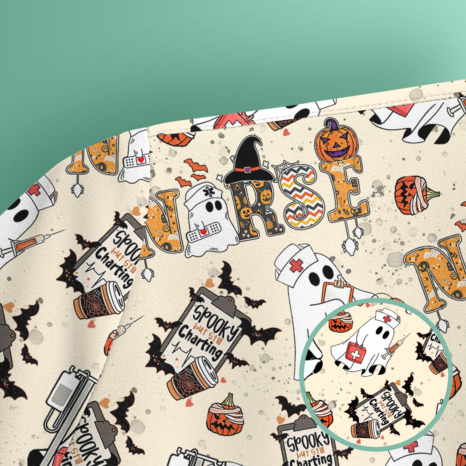 Halloween Scrub Top - Spooky But Still Charting - Funny Scrubs for Nurses - Horror Pumpkin Nursing Uniform