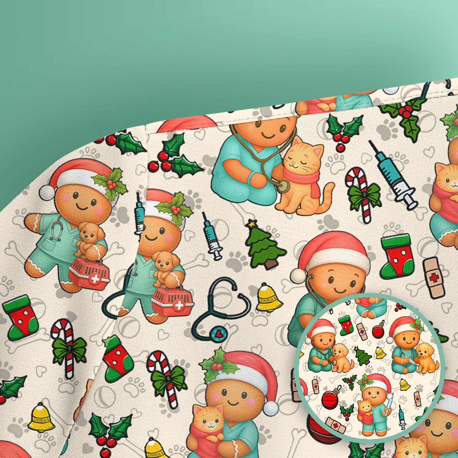 Cute Pharmacy Christmas Scrub Top – Funny Gingerbread Nurse Print Shirt – Festive Holiday Medical Uniform for Pharmacy Tech and Doctor