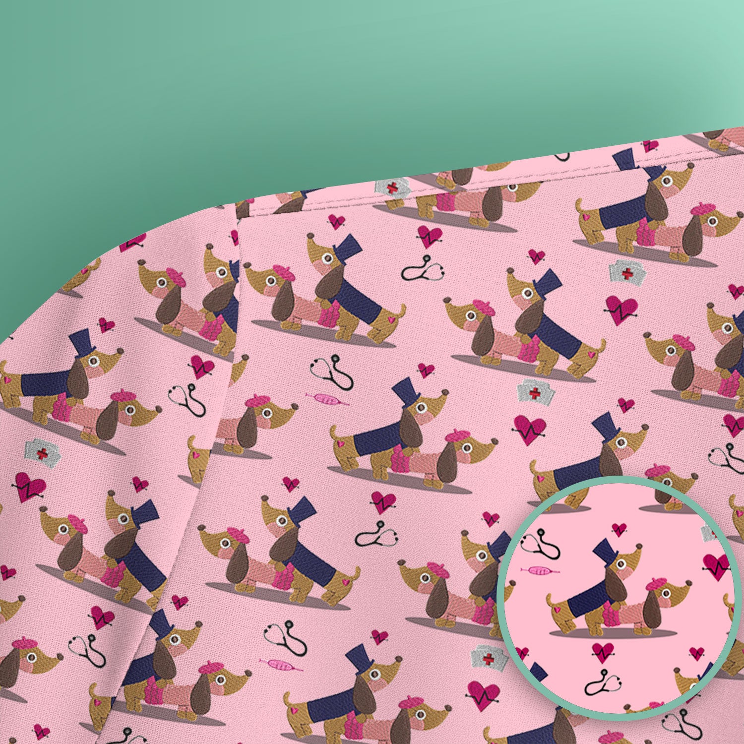 Cute Dachshund Valentine Nurse Scrub Top - Funny Gift for Women