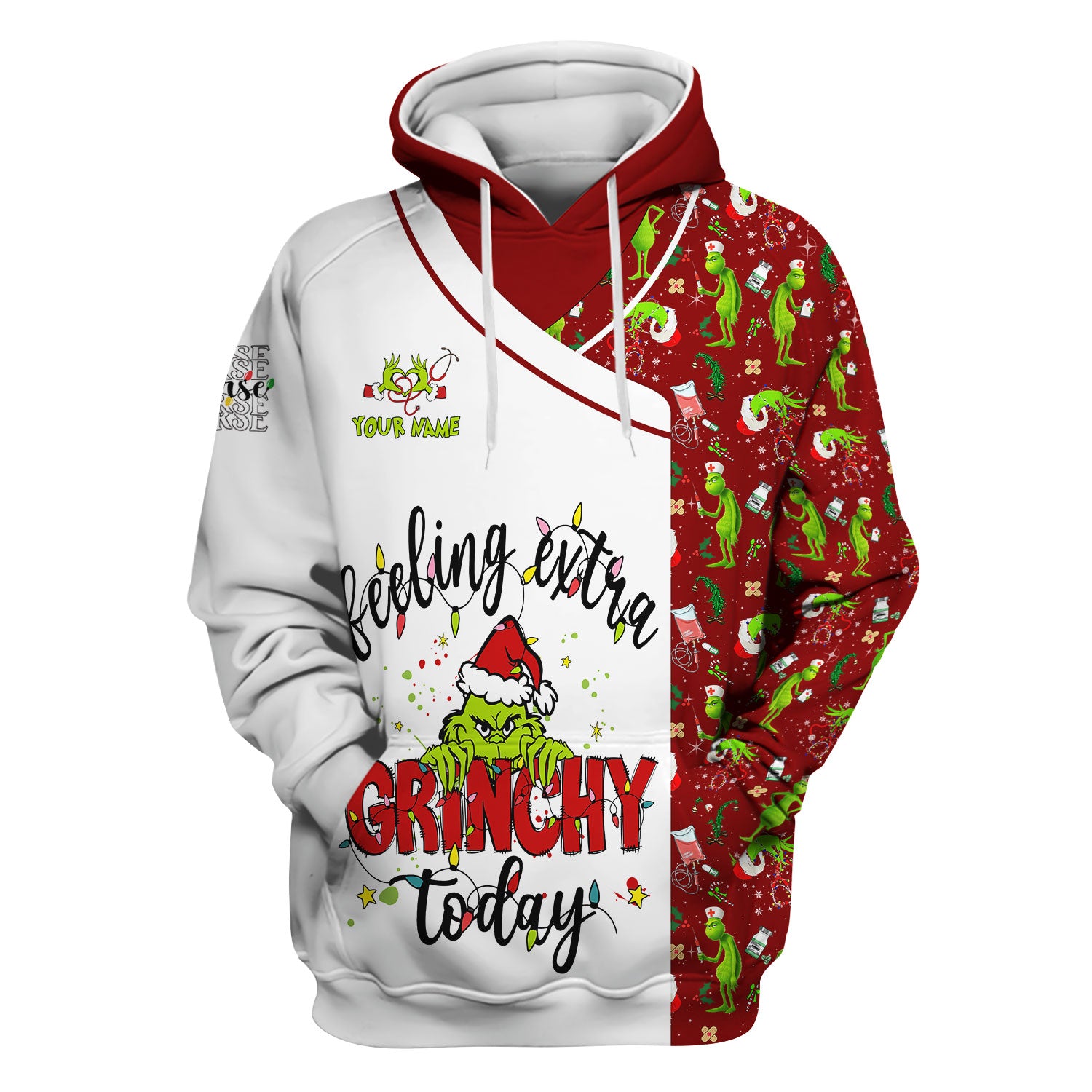 Custom Grinch Nurse Scrub Top Multi Color - Feeling Extra Grinchy Today Christmas Scrub Shirt - Funny Holiday Nursing Workwear