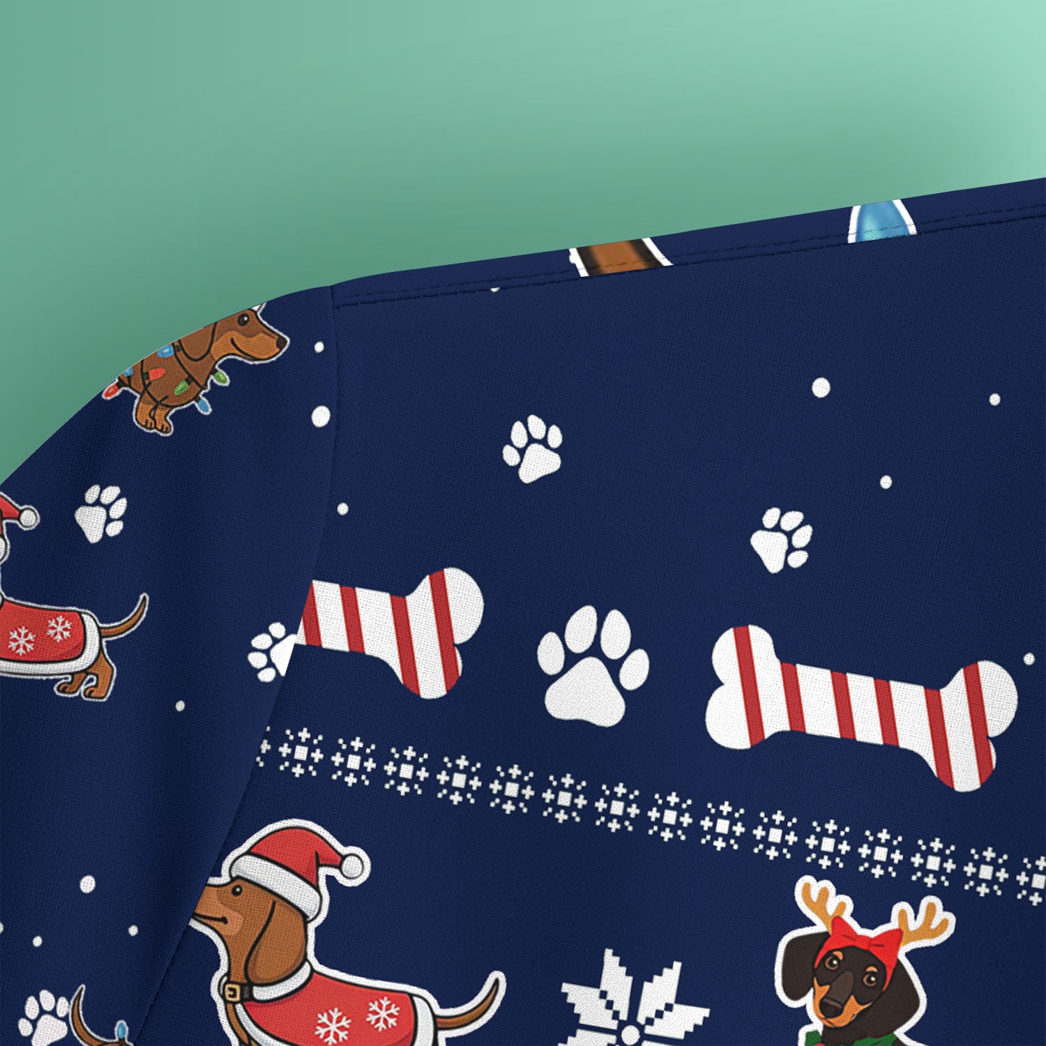 Christmas Dachshund Nurse Scrub Top for Women - Cute Sausage Dog Wearing Lights - Funny Holiday Medical Shirt Gift for RN CNA LPN