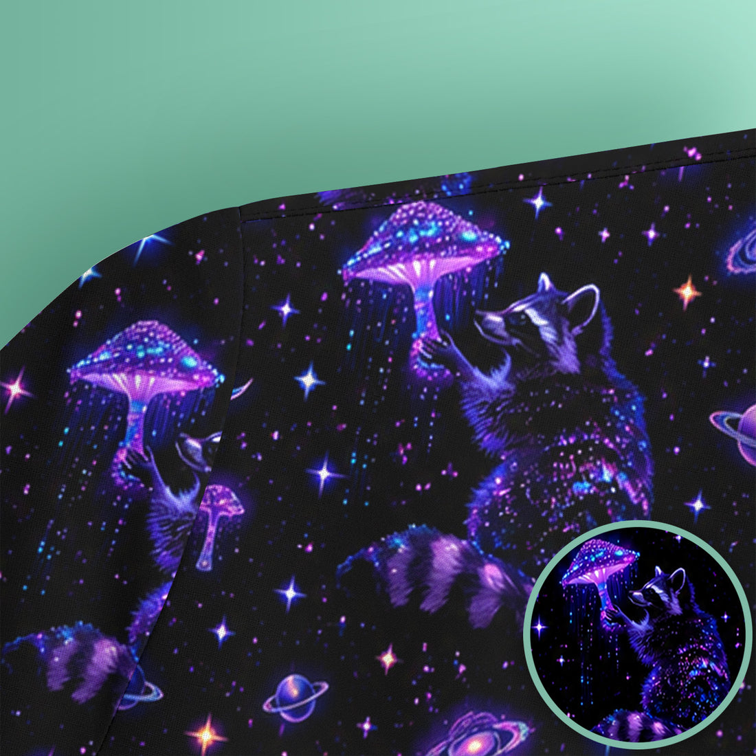 Cute Raccoon Mushroom Galaxy Pattern Scrub Top, Comfortable Scrubs for Nurses