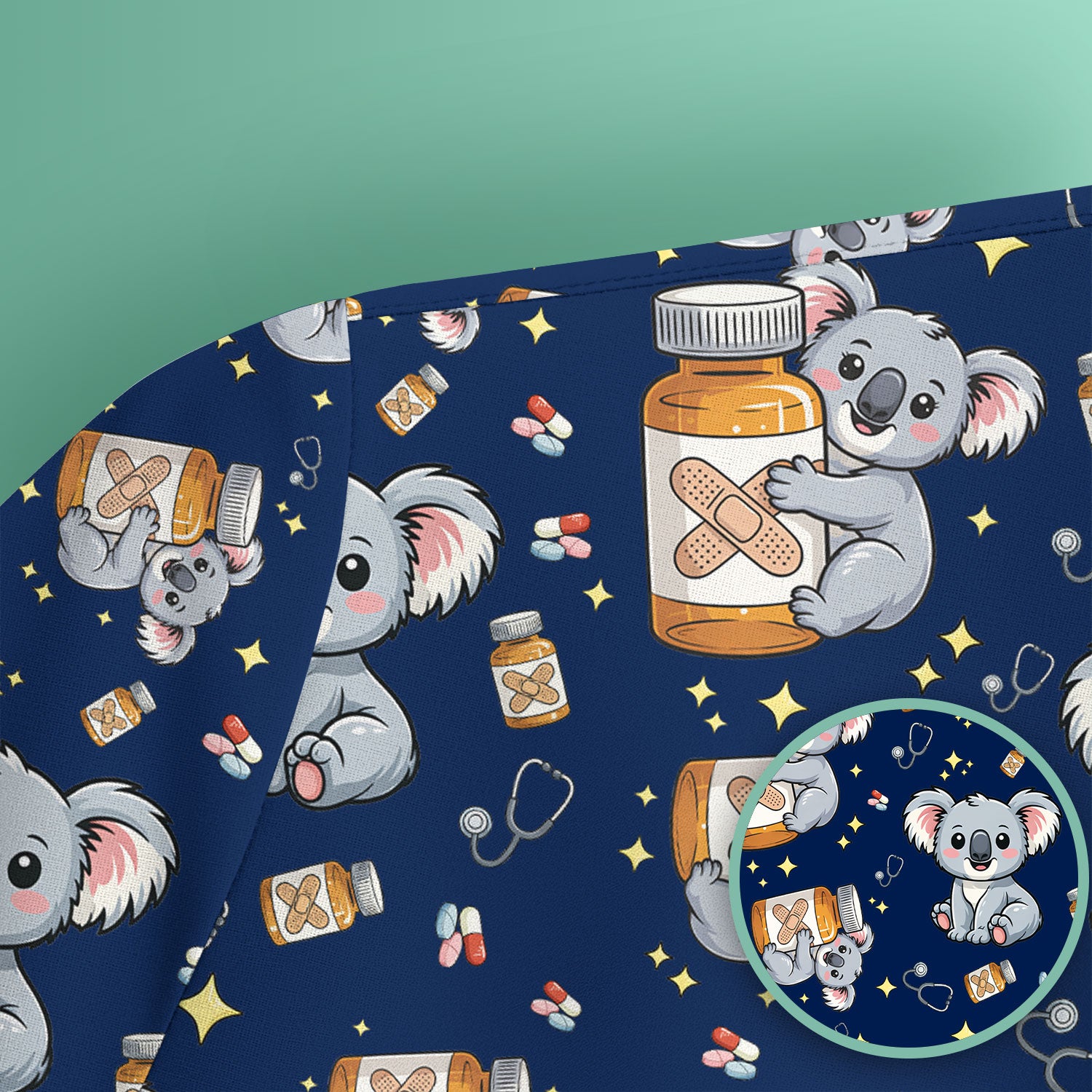 Cute Koala Nurse Bandage Medicine Print Scrub Top, Comfortable Scrubs for Nurses